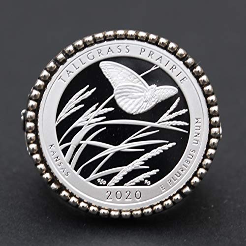 2020 Kansas Tallgrass Prairie National Reserve 90% Silver Proof Coin & 925 Sterling Silver Signet Ring - US Size 10 - America the Beautiful Collection - Butterfly Design - Perfect for Coin Collectors, Silver Jewelry Lovers & Unique Gift Ideas