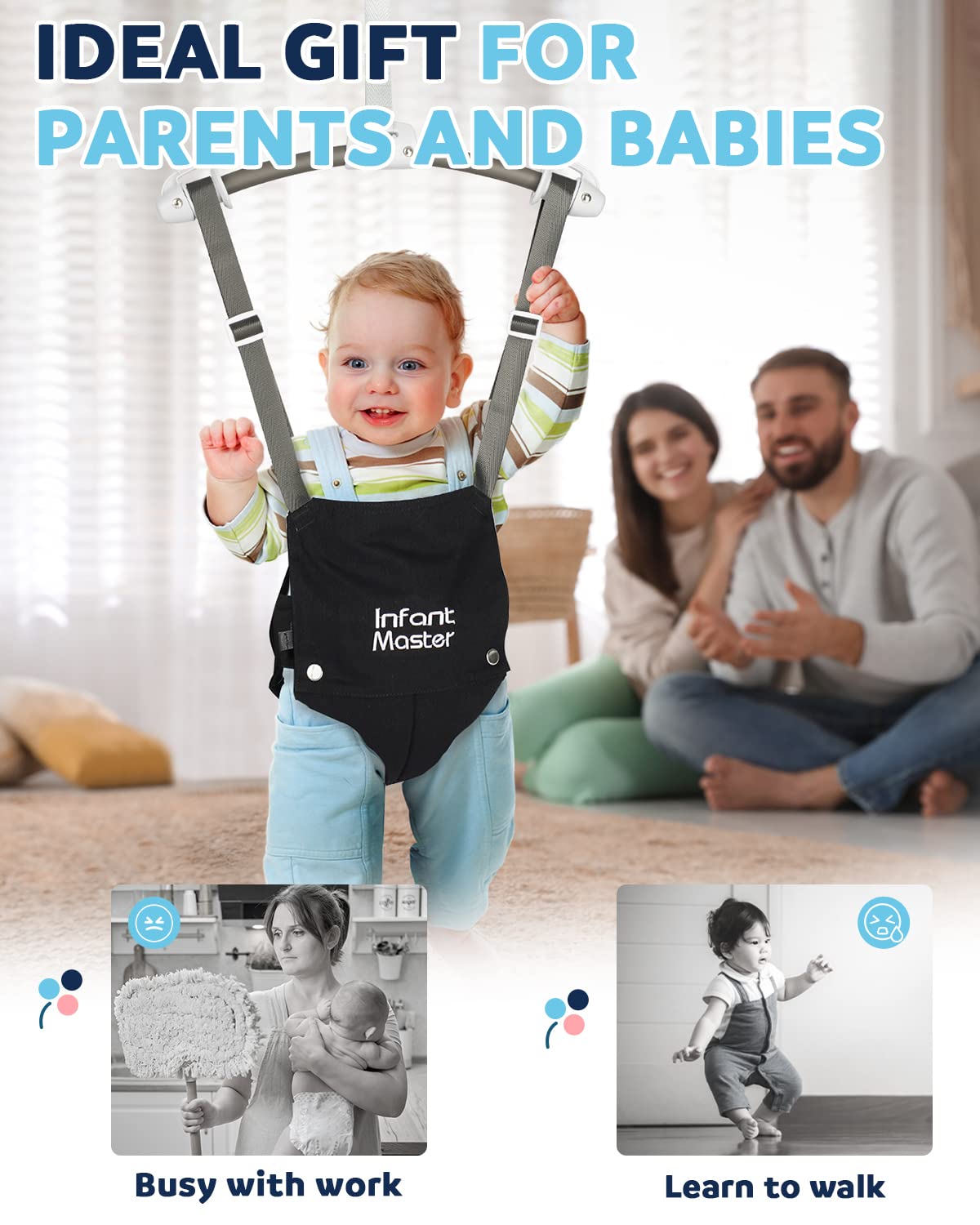Infant Baby Doorway Jumper - Black & Green Bouncer Activity Center for Active Toddlers | Perfect for Indoor Play & Motor Skill Development