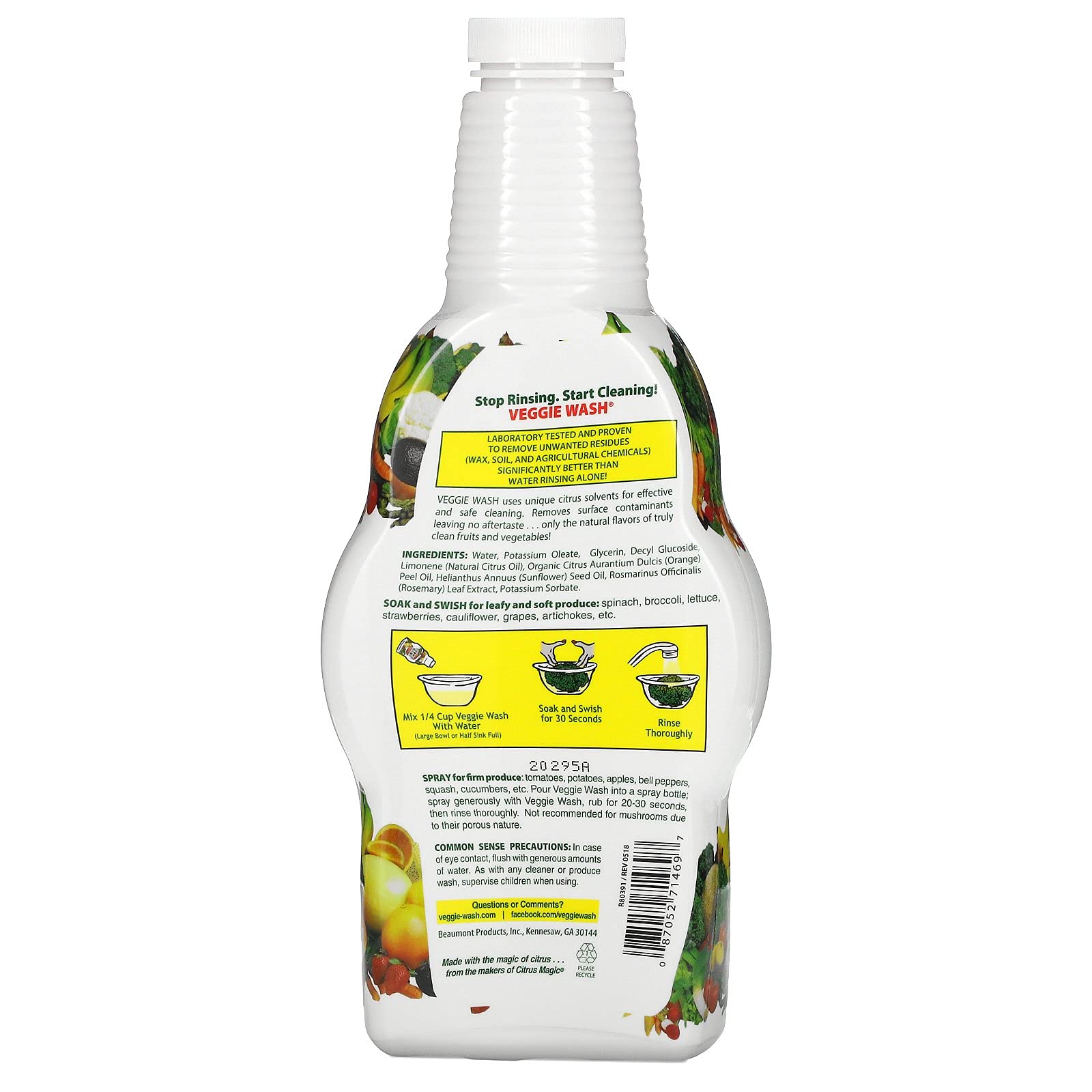 Citrus Magic Fruit & Vegetable Wash - Natural Cleaner for Fresh Produce | Safe for Organic Fruits, Veggies, and Herbs | Perfect for Pre-Washing Berries, Leafy Greens, and Family Meals