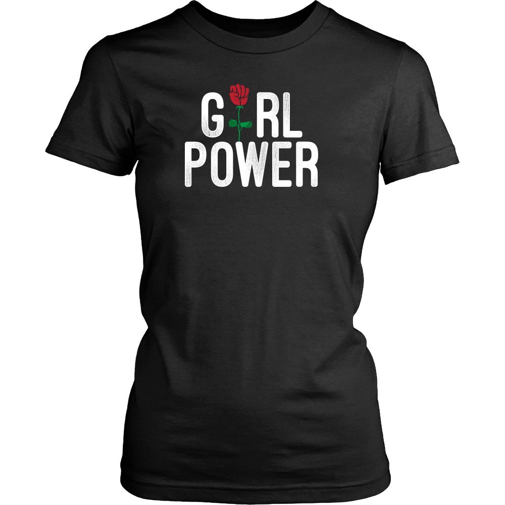 Girl Power T-Shirt with Resist Rose Fist Design - Feminist Apparel for Women's March, Protest & Empowerment Events