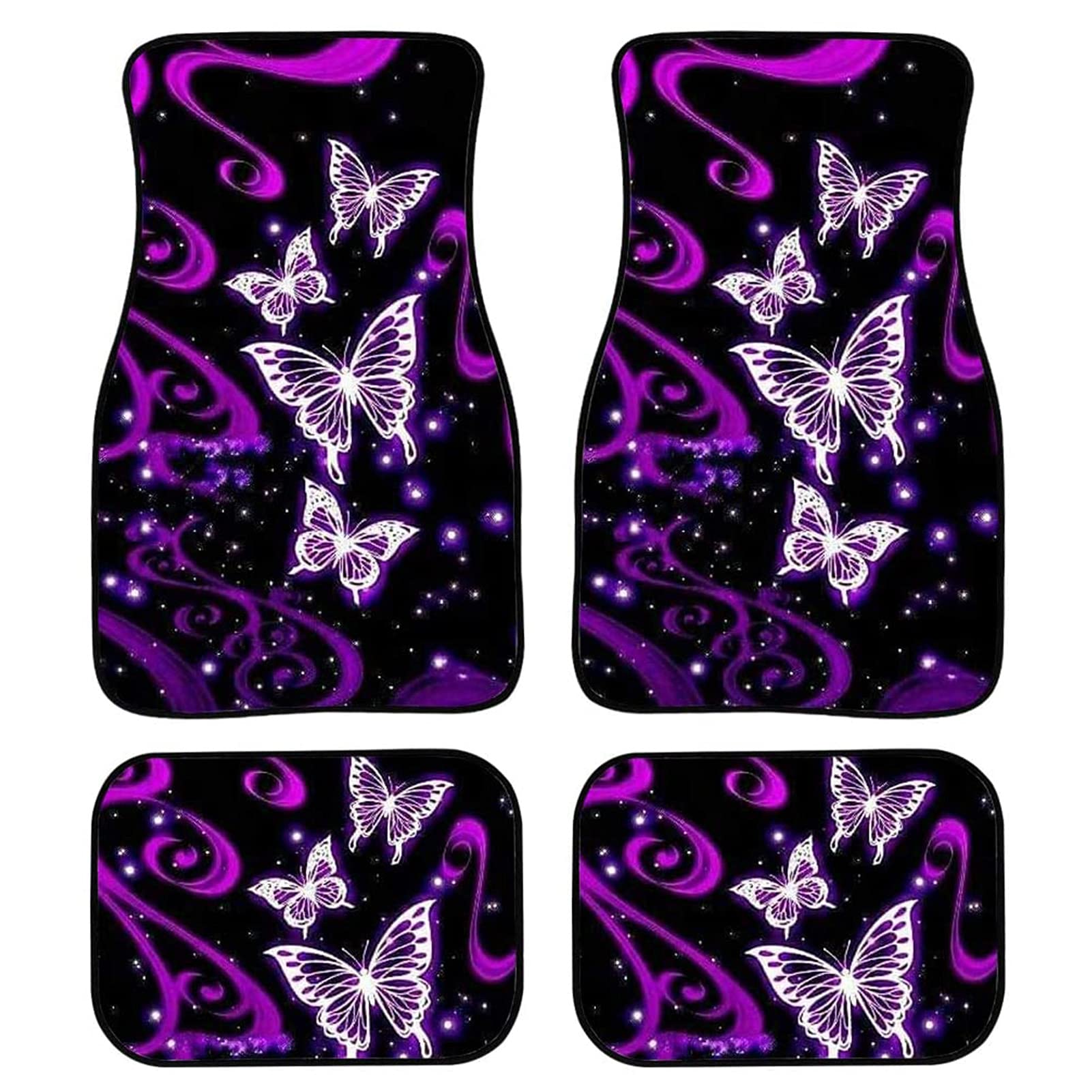 Trendy Pink Butterfly Printed Anti-Skid Car Floor Mats - Front & Rear Set for Sedan, SUV, Truck & Van | Waterproof & Durable Automotive Accessories | Perfect for Daily Commute, Road Trips & Family Travel