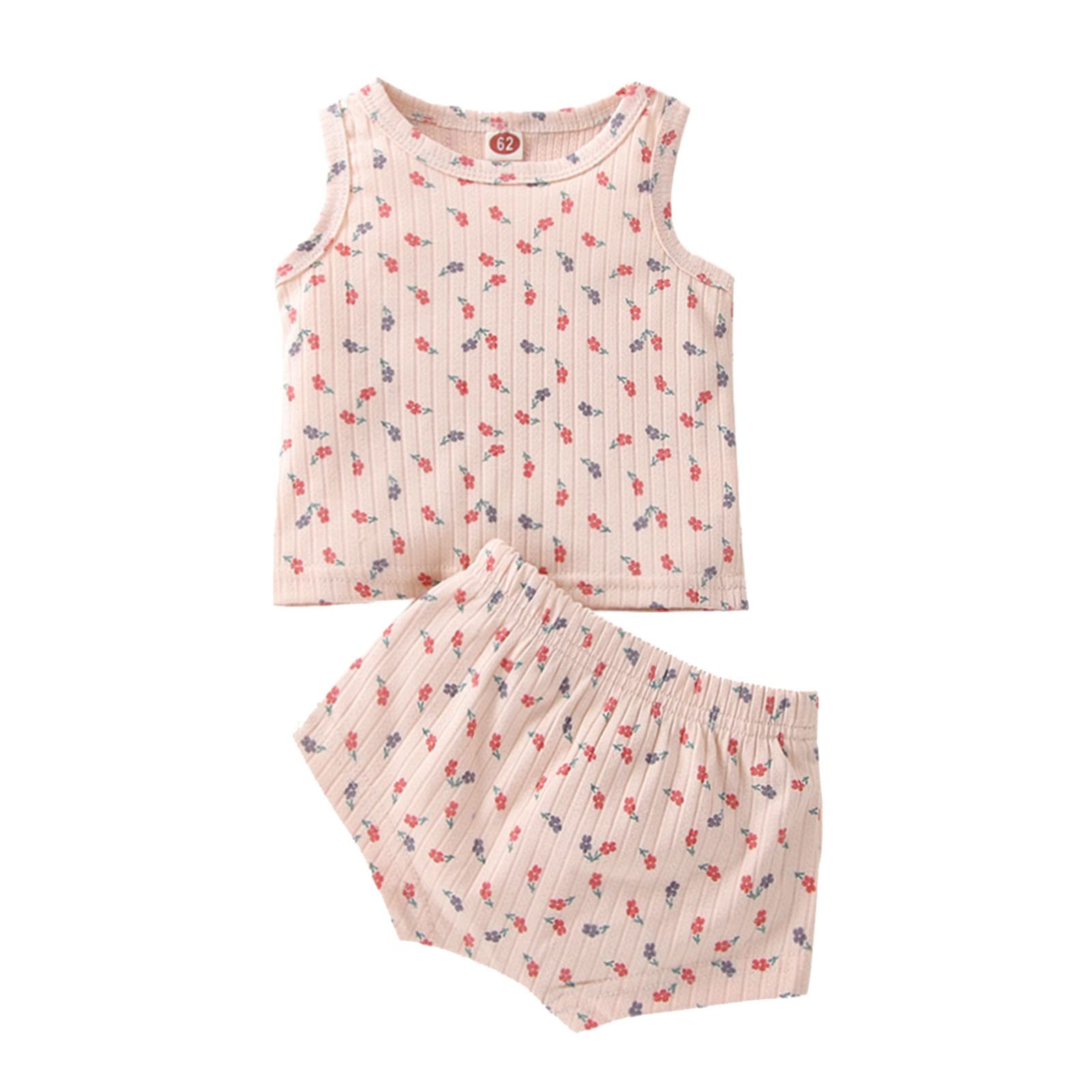 Boys' Toddler Sports Outfit Set - Floral Ribbed Sleeveless Top & Elastic Waist Shorts - Perfect for Playtime, Daycare & Summer Activities
