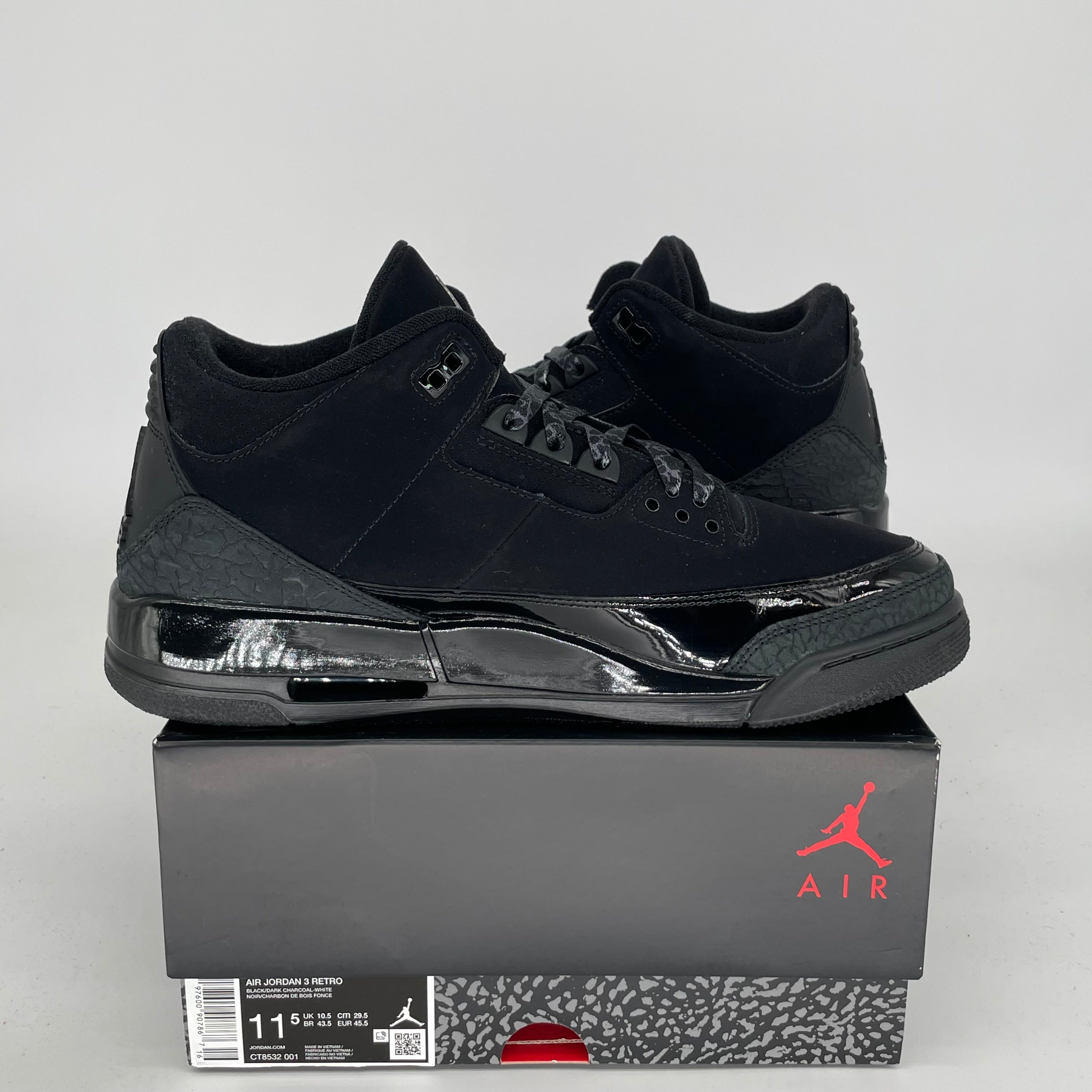 AIR JORDAN 3 BLACK CAT Men's Basketball Shoes Size 11.5 CT8532 001 - Retro Sneakers for Streetwear & Casual Outfits