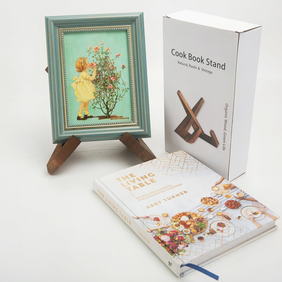 Rustic Wooden Cookbook Holder Stand - 2 Pack for Kitchen Counter, Recipe Book Organizer - Perfect for Cooking & Baking