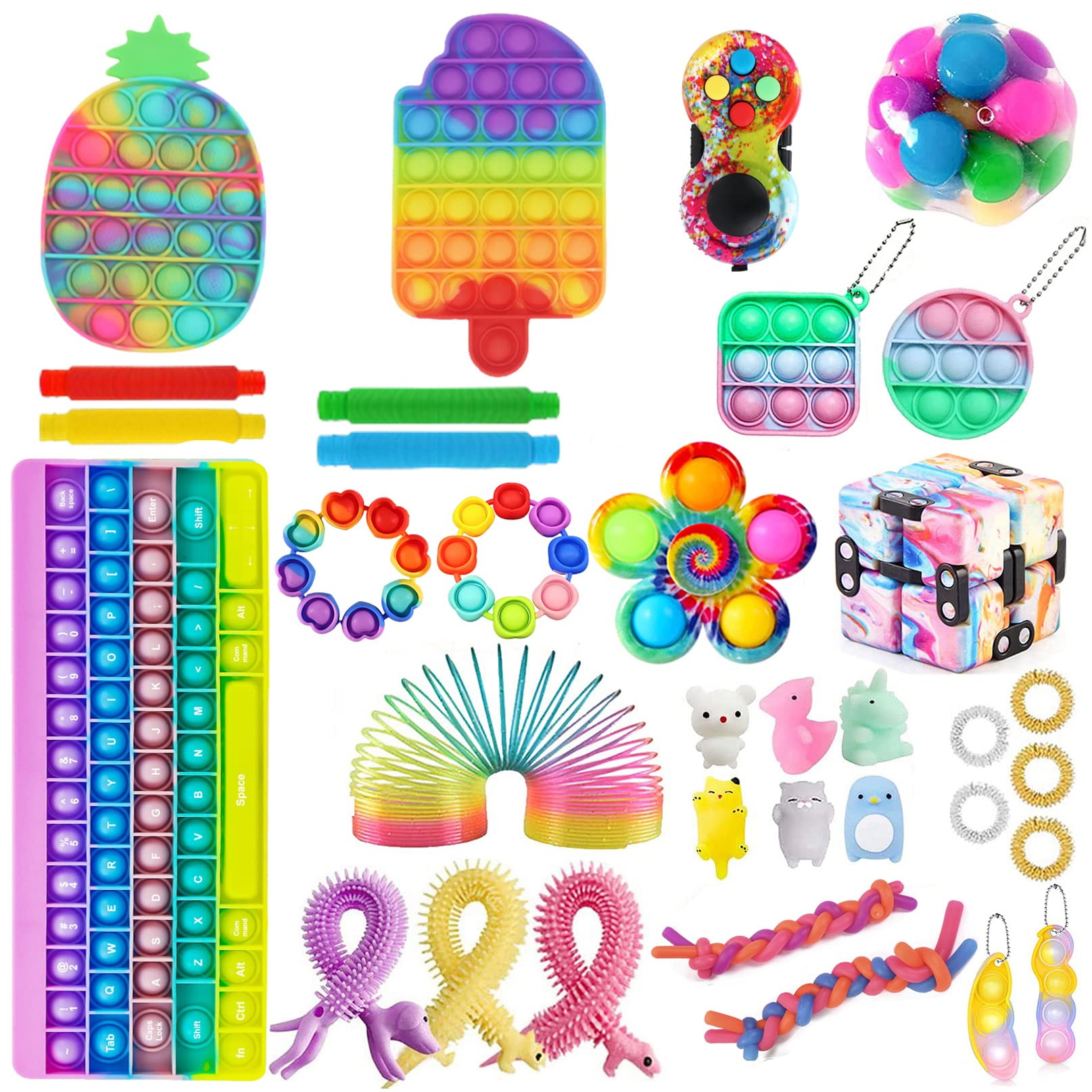 Ursobutegl Fidget Packs - Big Size Push Pop Bubble, Ball Tube Spinner & Keyboard Fidget Toys Set for Stress Relief & Anxiety - Perfect for Office, Classroom, Travel & Sensory Play
