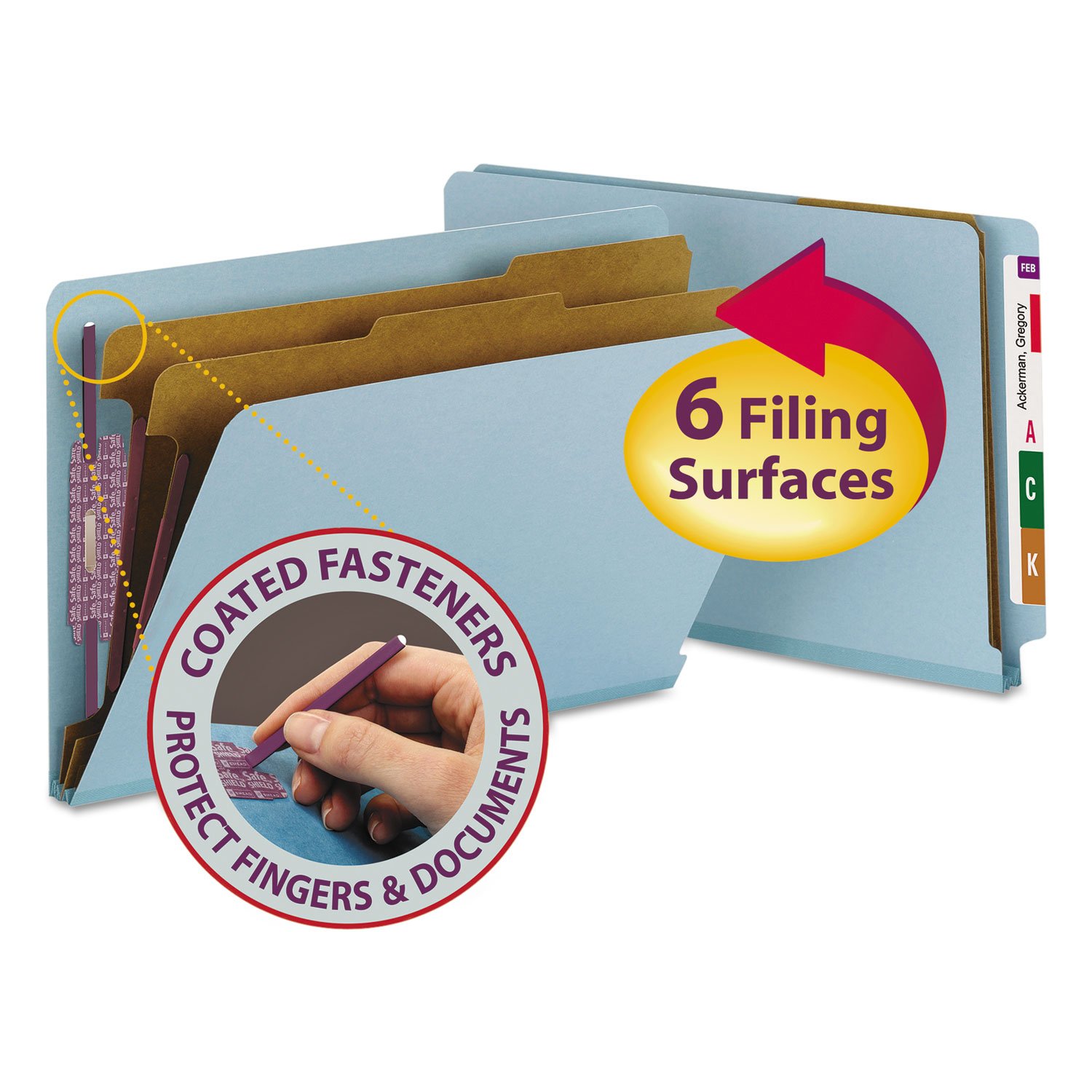 Smead Pressboard End Tab Classification Folders - Legal Size, 6-Section, Blue, 10-Pack/Box - Perfect for Office Organization, Document Filing, and School Supplies