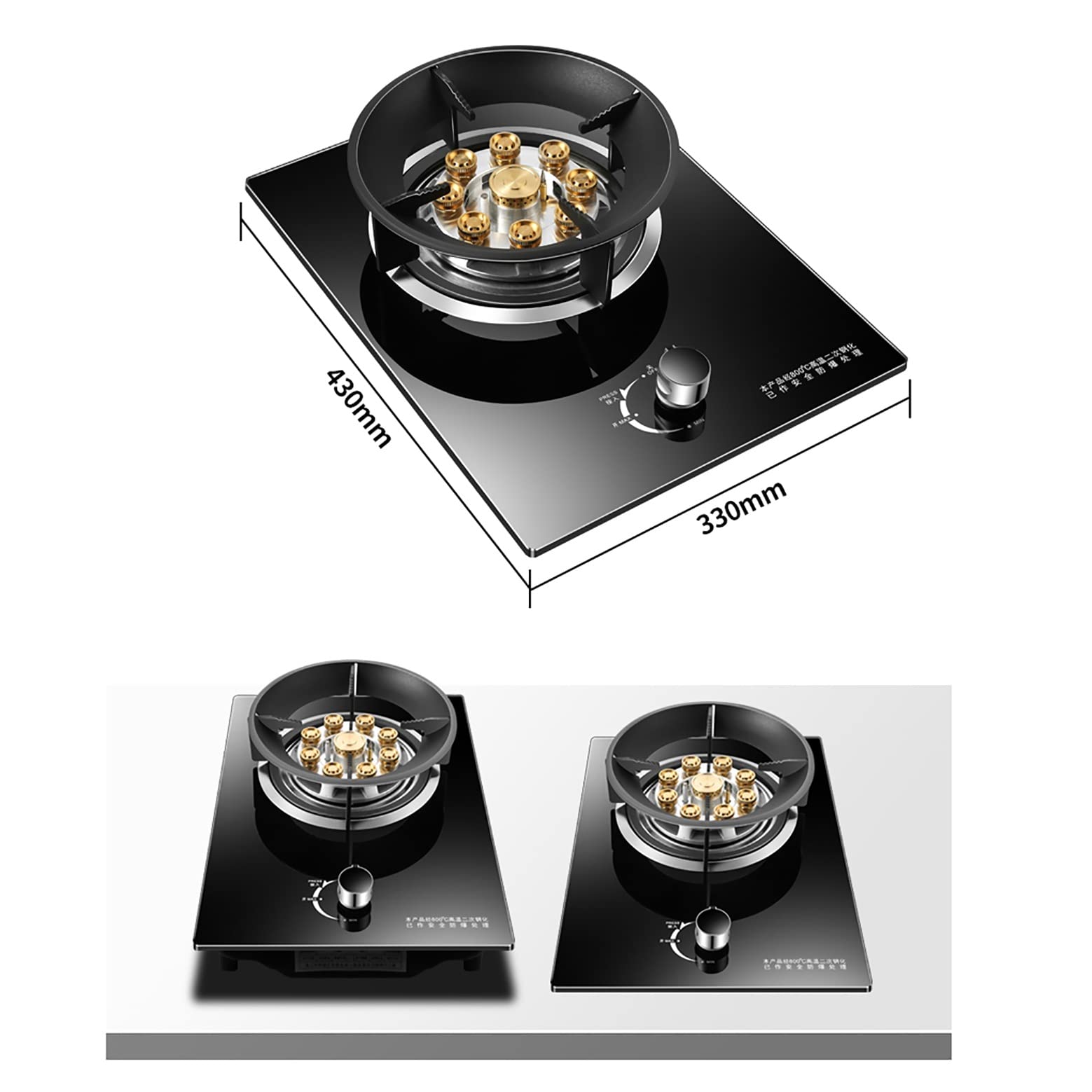 33CM Gas Stove for Kitchen - Built-in/Desktop Gas Hob with Flameout Protection & Pulse Ignition | Non-Slip Cast Iron Burner Ring | Ideal for Cooking, Boiling, Frying & Warming | Perfect for Home, RV & Outdoor Use