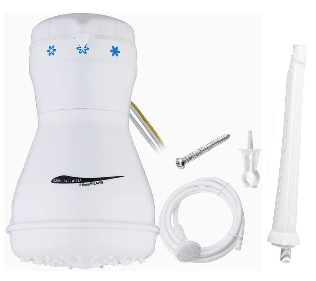 5400W Instant Hot Electric Water Heater with Adjustable Nozzle & Hose - 3-Speed Fast Heating Shower Head for Bathroom - Perfect for Home, RV, and Outdoor Camping Showers