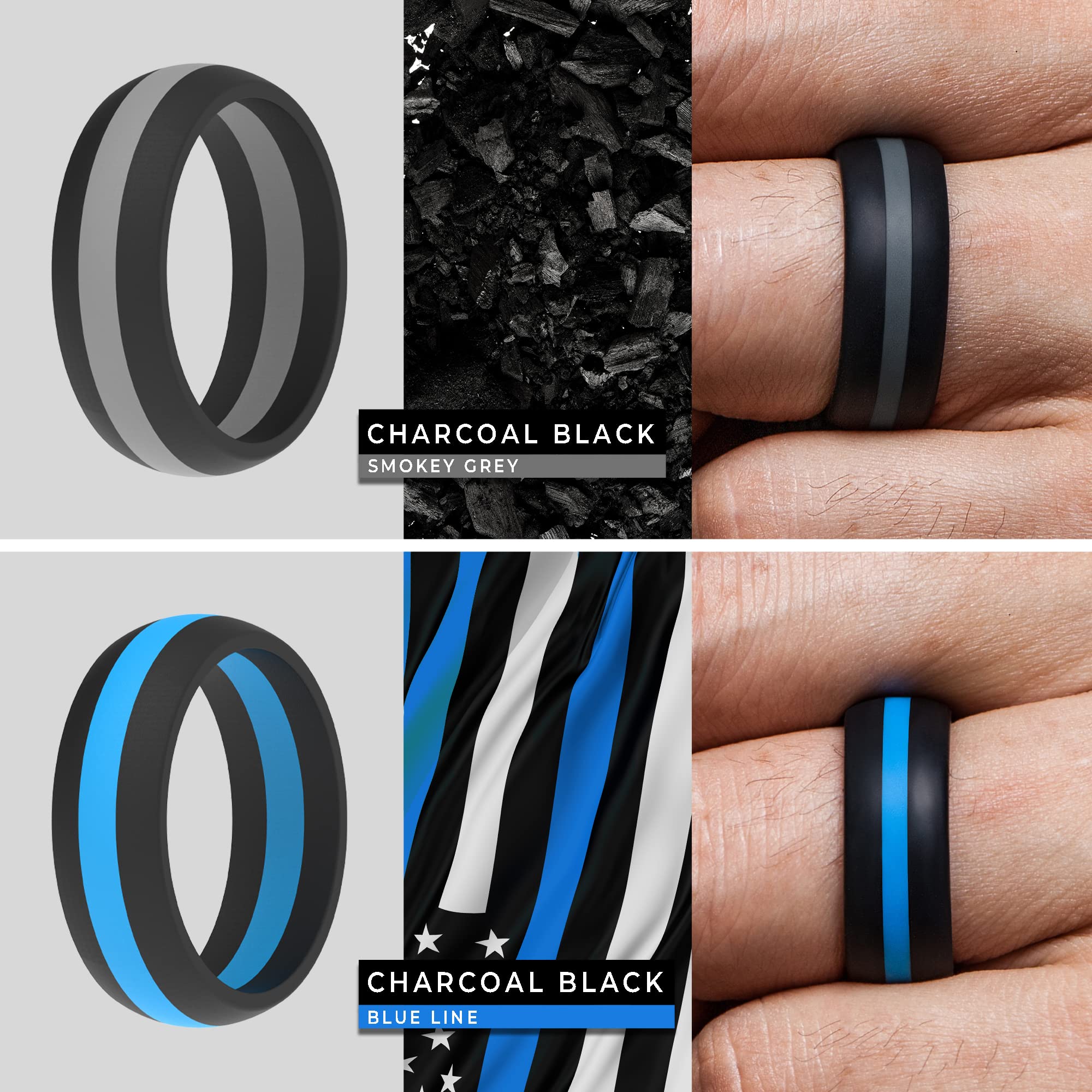 ThunderFit Silicone Wedding Rings for Men - 4 Pack Rubber Engagement Bands (8.7mm Wide, 2.5mm Thick) - Comfortable & Durable for Gym, Work, Travel & Outdoor Activities
