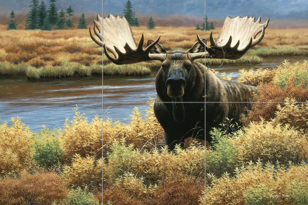 Ceramic Backsplash Tile Mural with Deer & Elk Wildlife Design - Rustic Kitchen & Bathroom Wall Decor - Perfect for Cabin, Farmhouse, or Nature-Themed Interiors