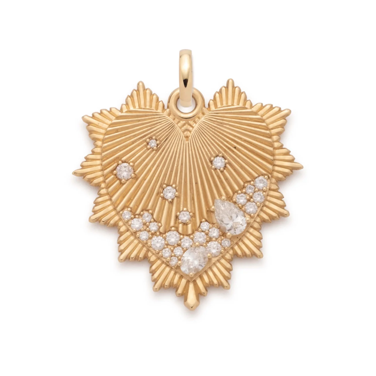 Yellow Gold Heart Love Token Oversized Medallion with Diamond Accents & Annex Link - Perfect for Valentine's Gifts, Anniversary Jewelry & Romantic Occasions