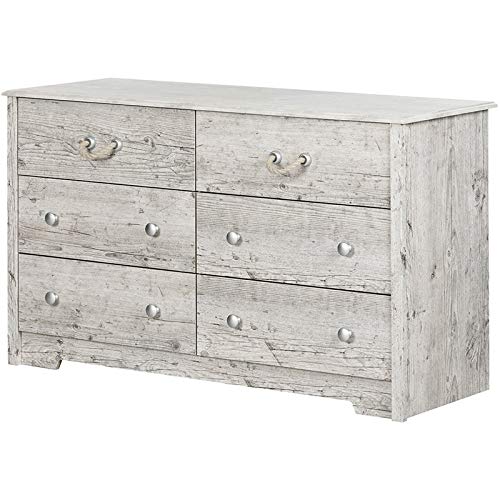 Rosebery Kids 6-Drawer Double Dresser for Bedroom - Wide Wooden Storage Organizer for Closet & Hallway - Distressed Grey Chest of Drawers - Perfect for Nursery, Kids Room & Home Organization