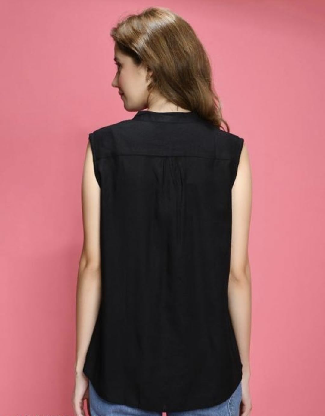 RR Fashion House Women's Sleeveless Solid Casual Top - Button Front Shirt for Everyday Wear | Perfect for Office, Outings & Summer Outfits