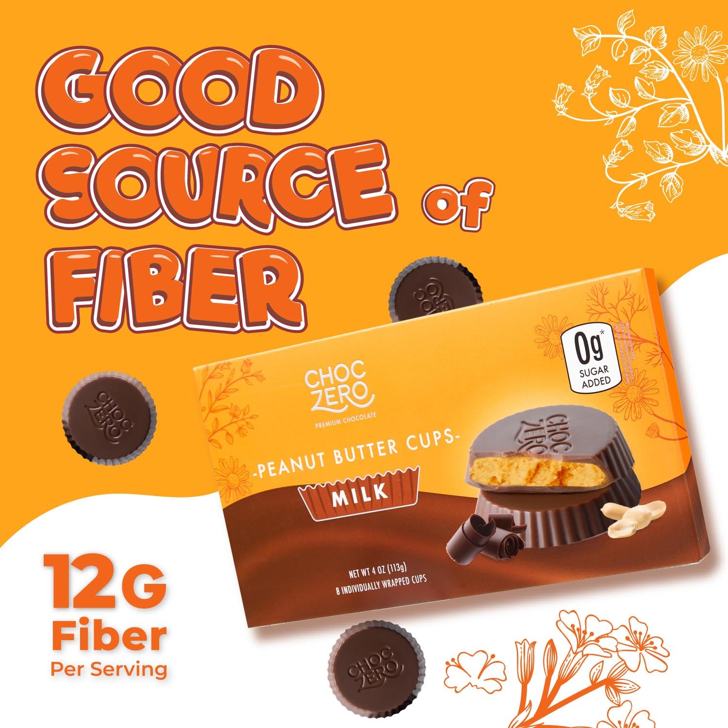 ChocZero Sugar-Free Milk Chocolate Peanut Butter Cups - Keto, Low Carb, Gluten-Free Candy Snacks - 4oz Pack of 4 (32 Cups Total) - Perfect for Diabetic-Friendly Desserts & Healthy Treats