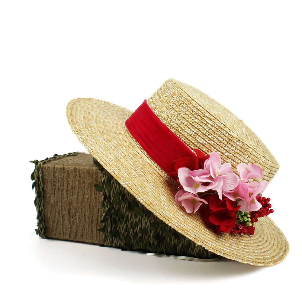 2018 New Sun Red Straw Boater Hat for Women - Summer Beach Hat, Wedding Guest Hat, Garden Party Accessory, Vintage Style Wide Brim Sun Hat