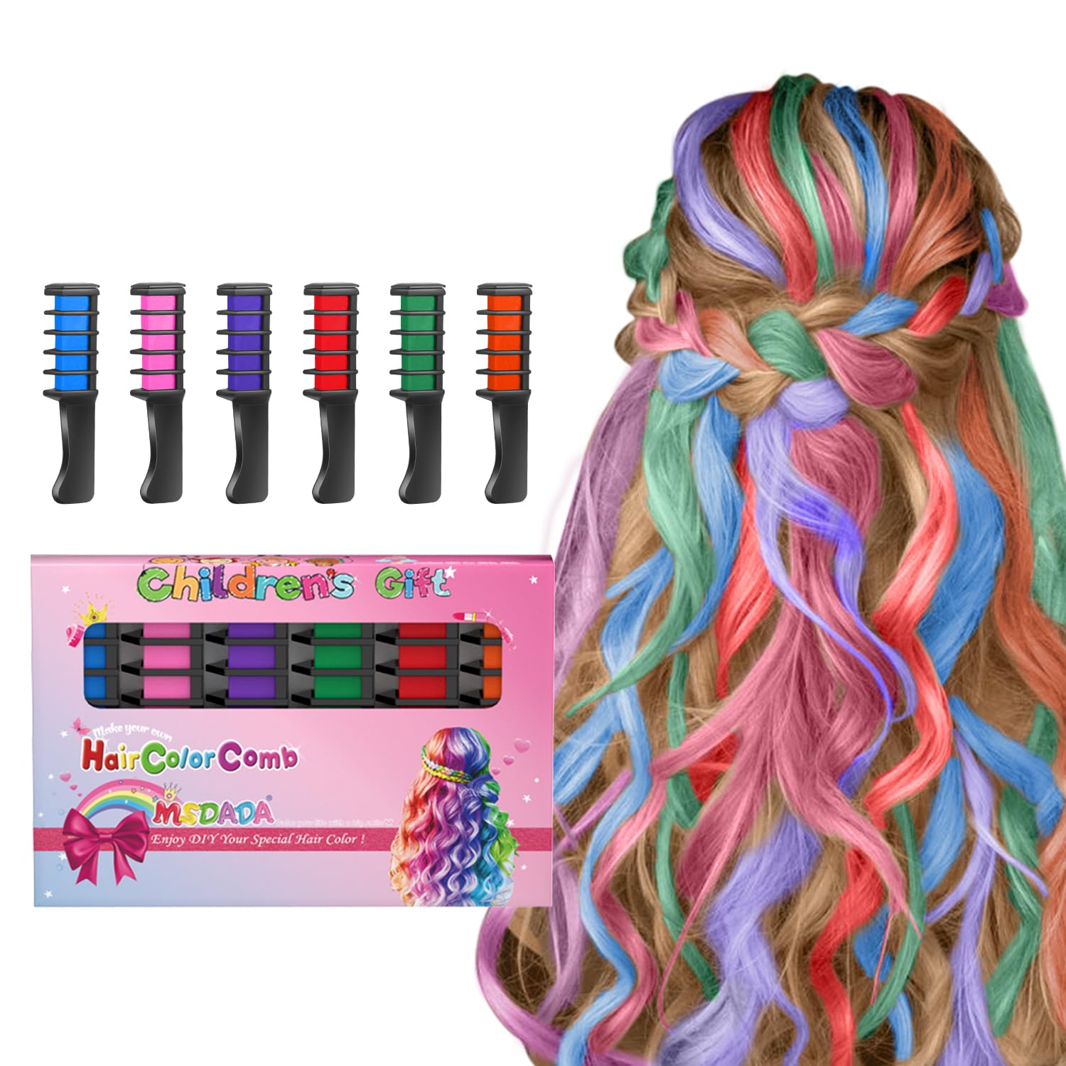 Washable Hair Chalk Comb - Temporary Hair Color Dye for Girls & Kids (Ages 4-12) | Non-Toxic, Easy to Use | Perfect for Birthday, Christmas, New Year, Cosplay & DIY Party Fun | Great for Festivals, School Events & Creative Play
