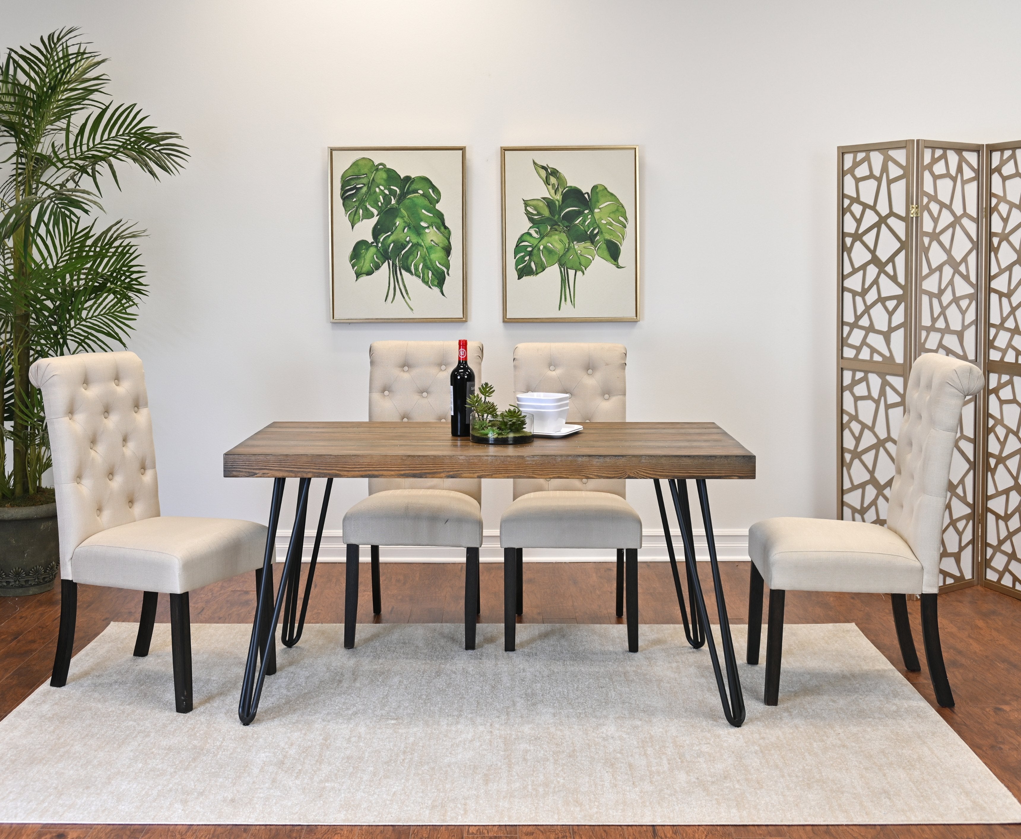 Roundhill Furniture Ashford 5-Piece Dining Set with Hairpin Leg Table and 4 Chairs - Modern Kitchen & Dining Room Furniture for Small Spaces