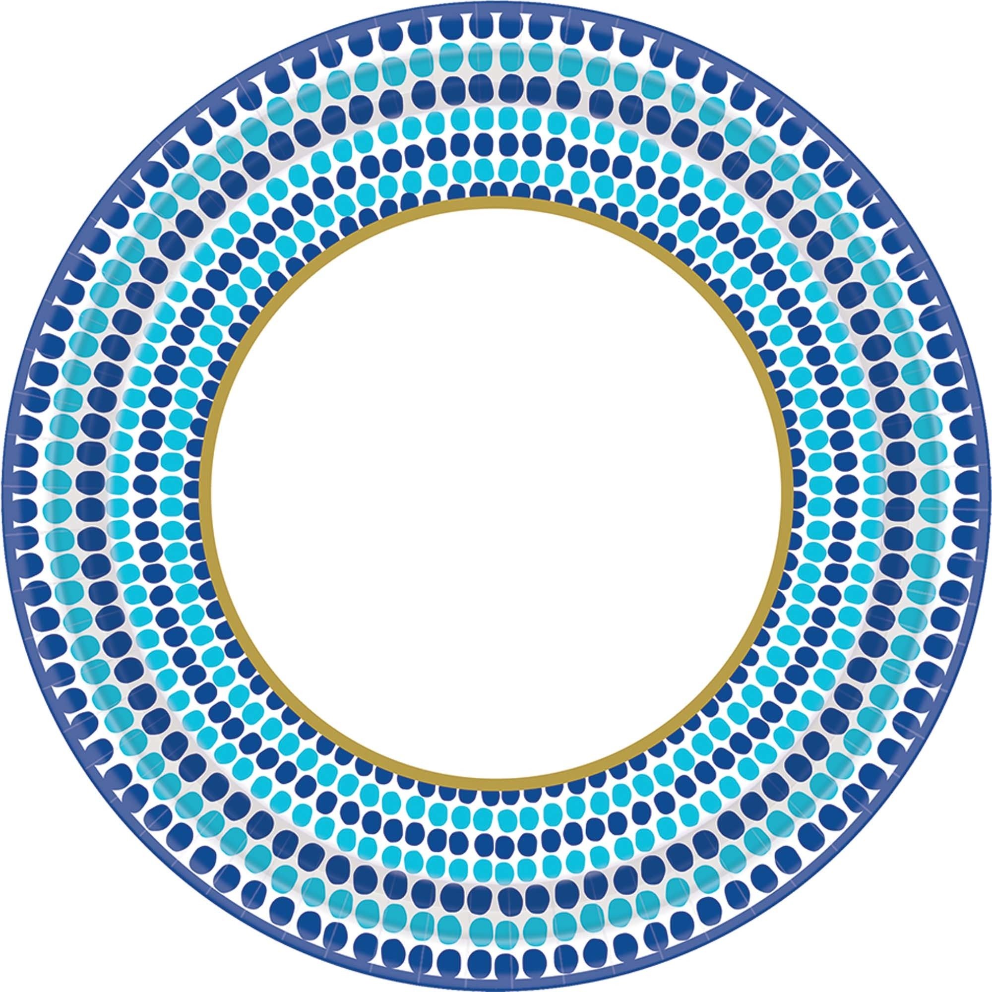 Amscan 741756 Indigo Dots Metallic Round Plates 7 Inch - Colorful Disposable Party Plates for Birthday, Wedding & Holiday Celebrations