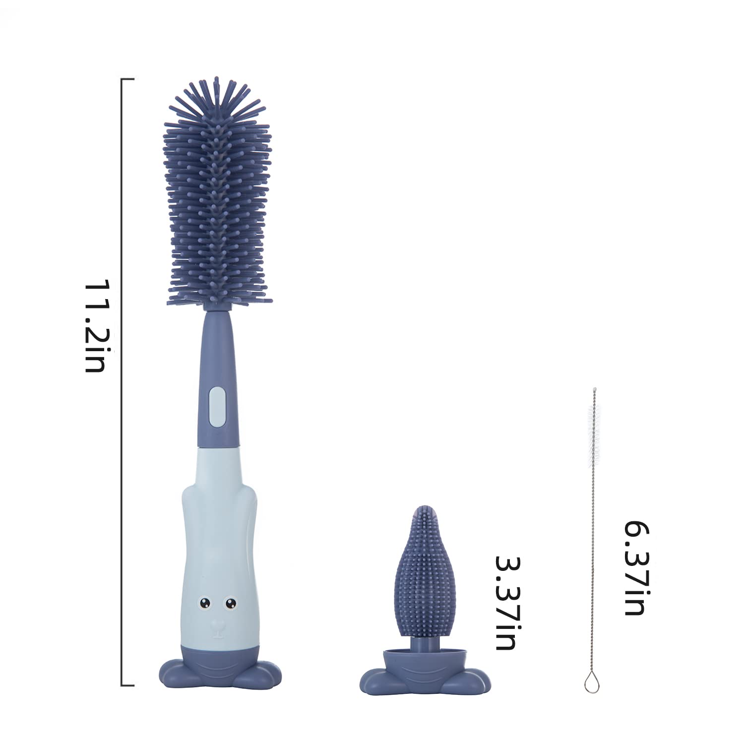 Premium Silicone & Nylon Bottle Cleaning Brush Set - Multi-Purpose Baby Bottle, Straw, Cup & Dish Scrubber - Durable Dark Blue Kitchen Cleaning Tools for Infant Feeding, Home & Travel Use