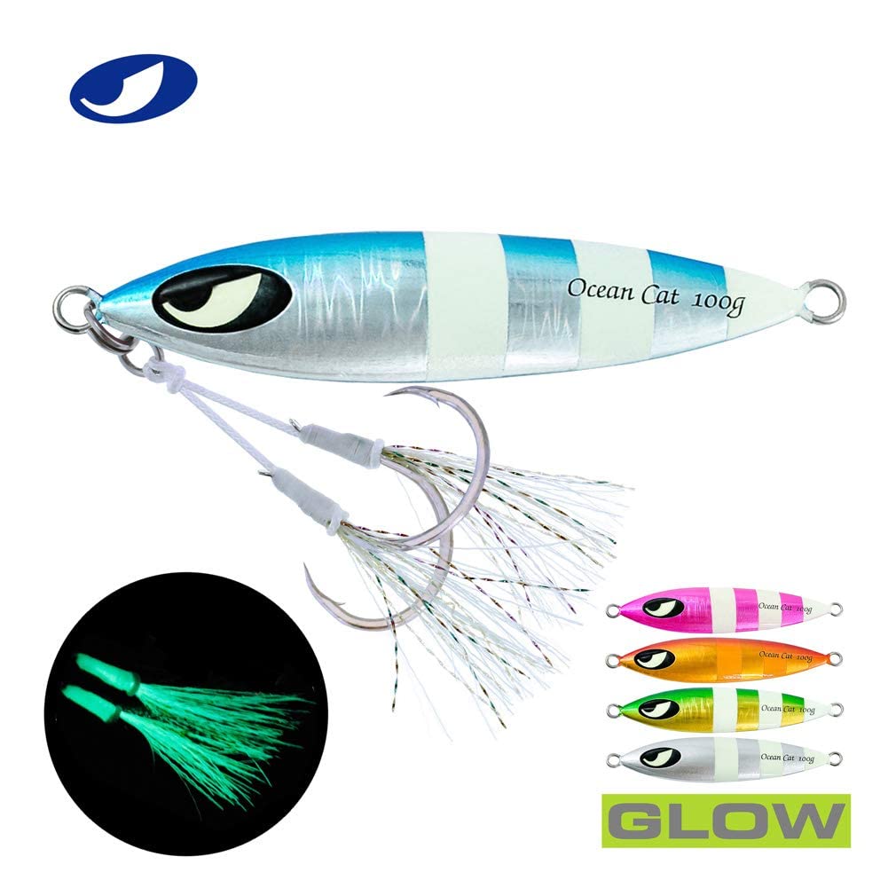 OCEAN CAT Slow Fall Pitch Fishing Lures - 1PC Sinking Lead Metal Flat Jigs with Hook for Saltwater & Freshwater Fishing - Perfect for Jigging, Trolling, and Deep Water Angling