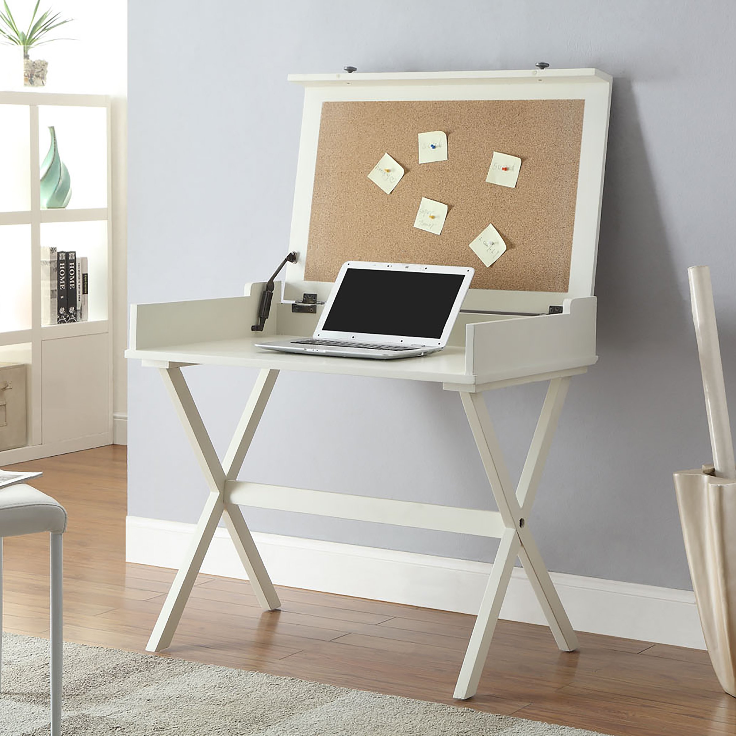 Antique White Flip Top Cork Board Desk for Home Office