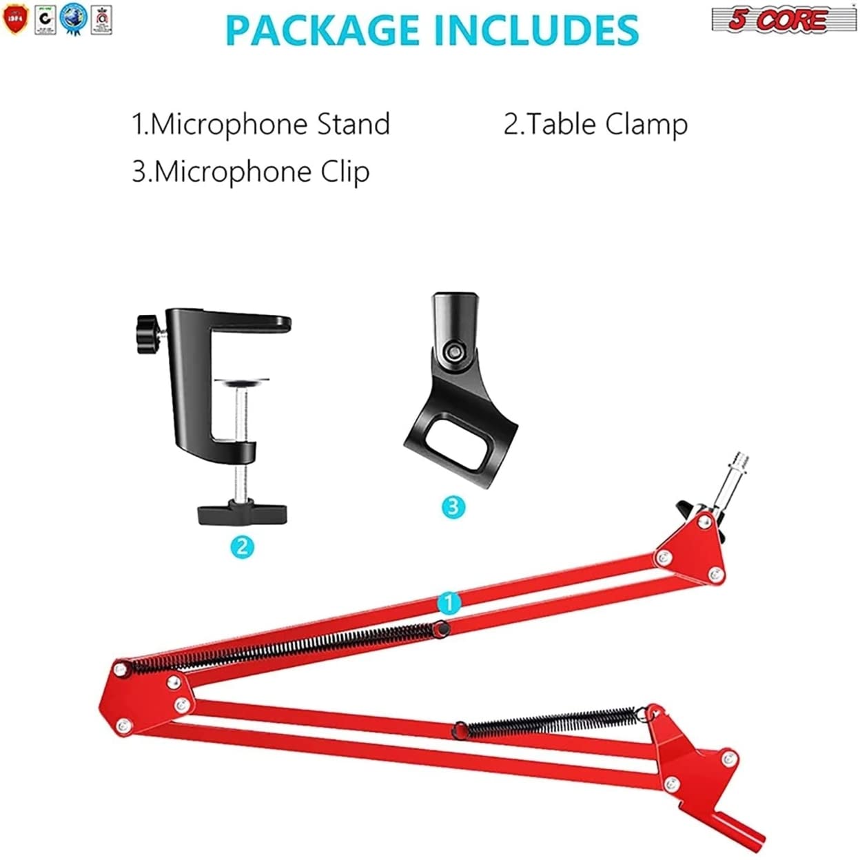 5 Core Adjustable Boom Mic Arm - Heavy Duty Desk Microphone Stand for Podcasting, Streaming & Recording (Brazo Para Micrófono) - Perfect for Home Studios, Gaming & Voiceovers