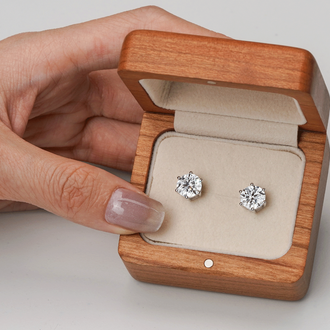 4 Carat (4ctw) Round Moissanite Stud Earrings - 6 Prong White Gold Setting for Women | Perfect for Weddings, Anniversaries & Special Occasions