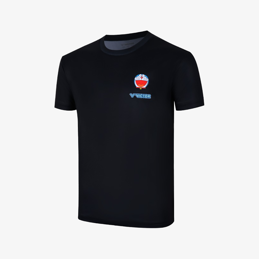 Victor x Doraemon Junior T-Shirt T 504JRDRM C - Black Anime Graphic Tee for Kids | Casual Wear, Birthday Gifts, Cosplay Outfits