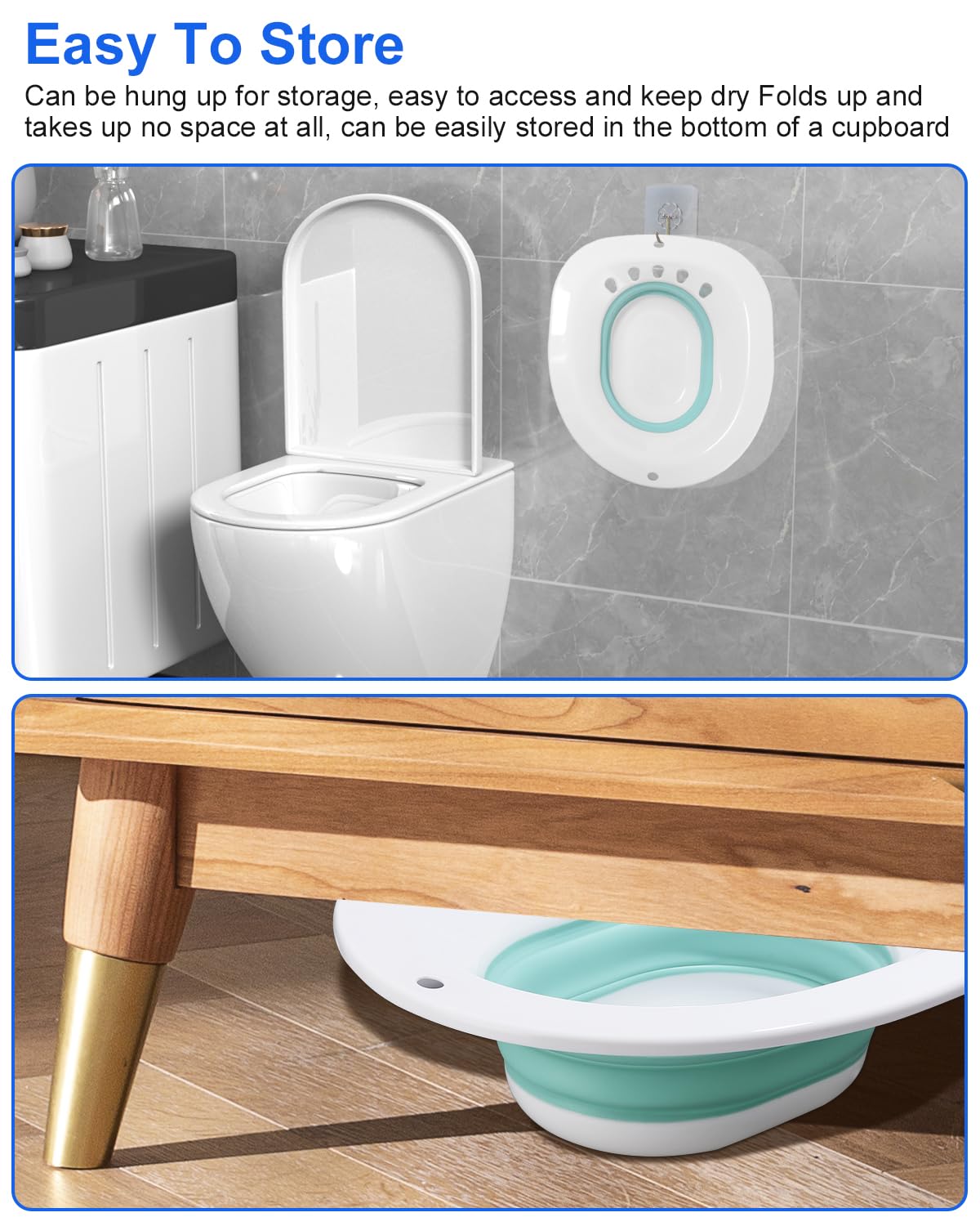 Foldable Toilet Seat Bidet with 2 Cleaning Sponges - Portable Sitz Bath for Hemorrhoid Treatment, Postpartum Care, Pregnancy & Elderly Use - Ideal for Home, Hospital & Travel Comfort