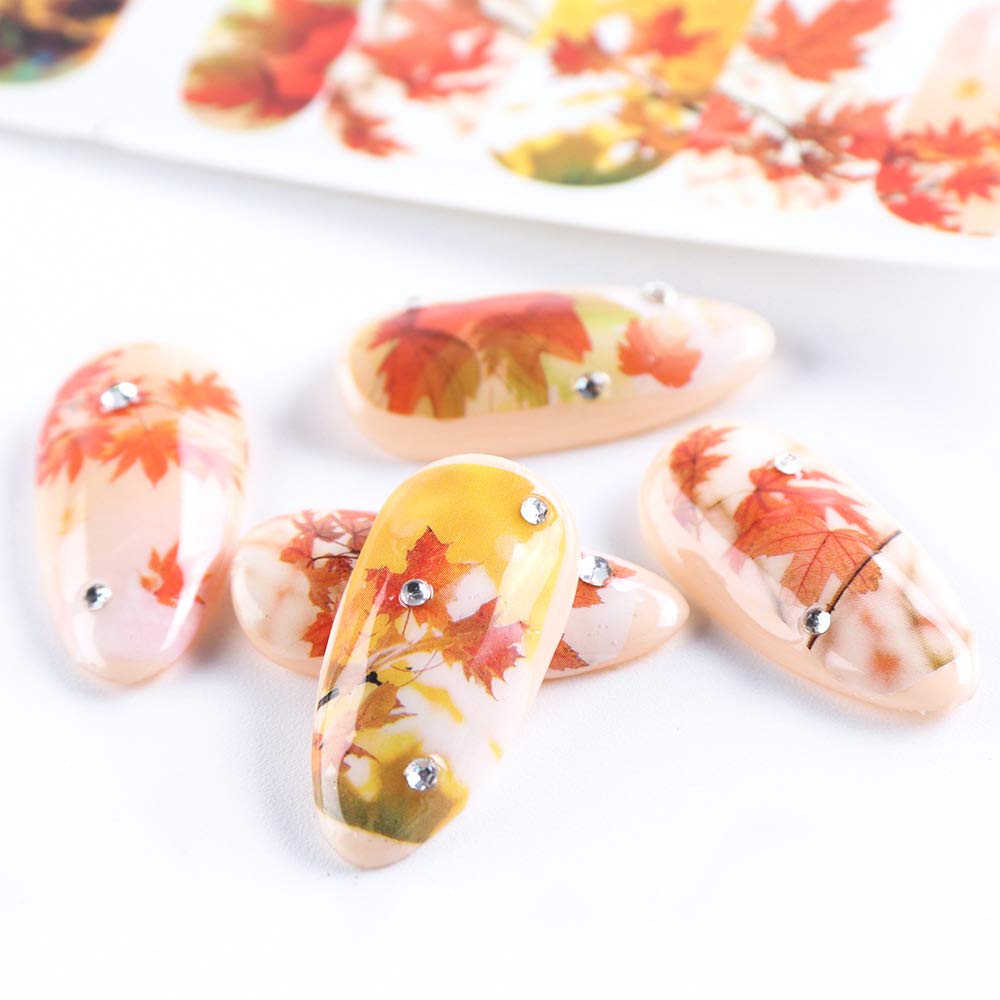 3D Self-Adhesive Fall Nail Stickers - Autumn Maple Leaf Nail Art Decals for Acrylic Nails | Thanksgiving Nail Accessories for Women, Girls & Kids (8 Sheets) | Perfect for Halloween, Thanksgiving Parties & Seasonal Nail Art Designs