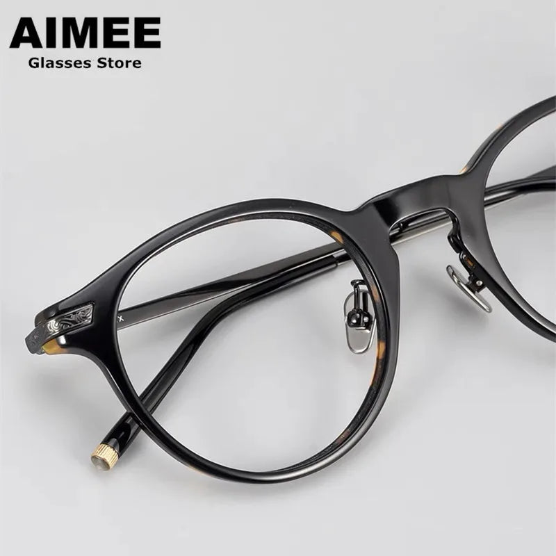 Aimee Unisex Full Rim Round Titanium Acetate Eyeglasses 84994 - Lightweight & Durable Frame for Men & Women - Perfect for Reading, Work & Everyday Use