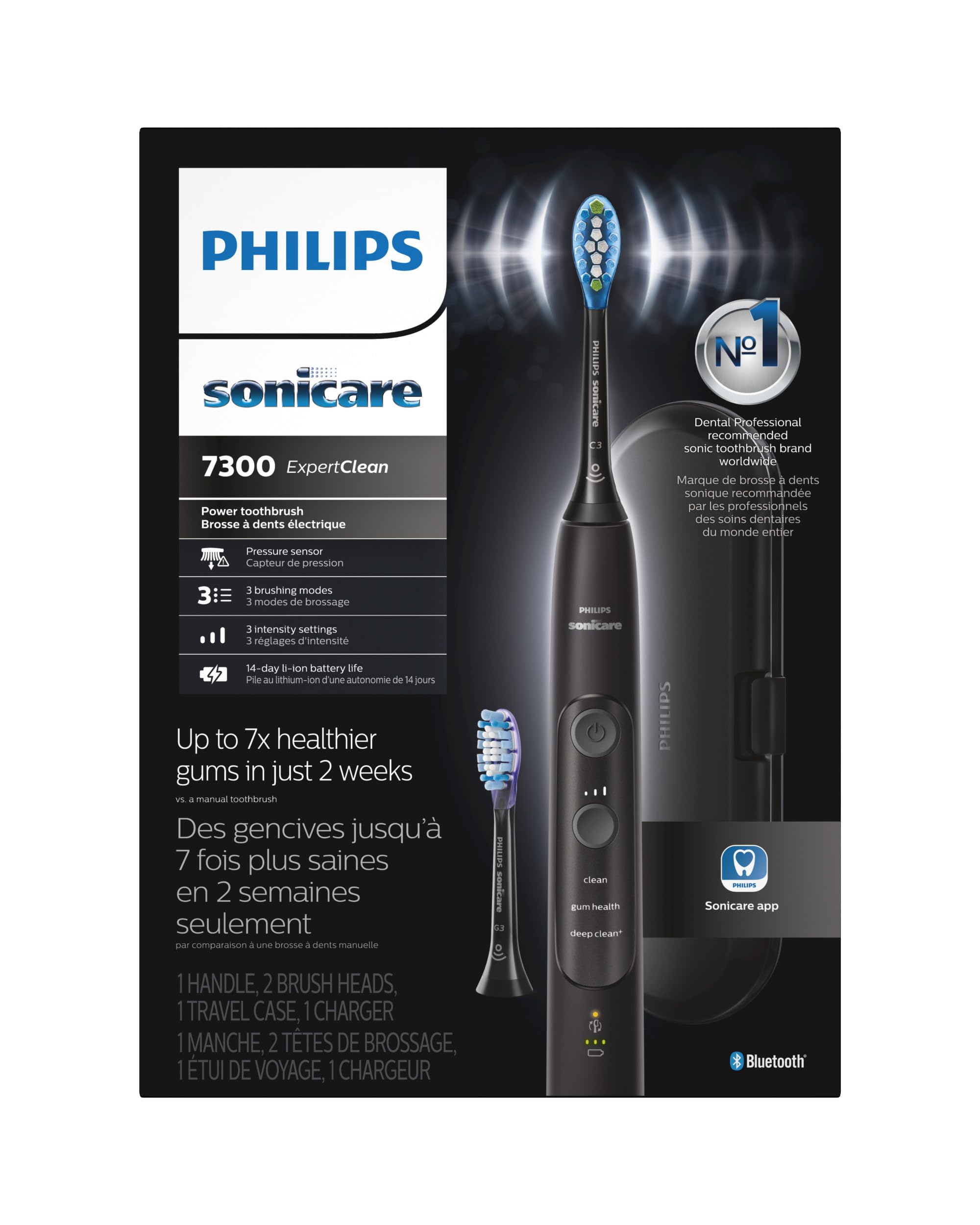 Philips Sonicare ExpertClean 7300 Rechargeable Electric Toothbrush - Black (HX9610/17) | 1 Count | Advanced Plaque Removal & Gum Care | Perfect for Travel & Home Use