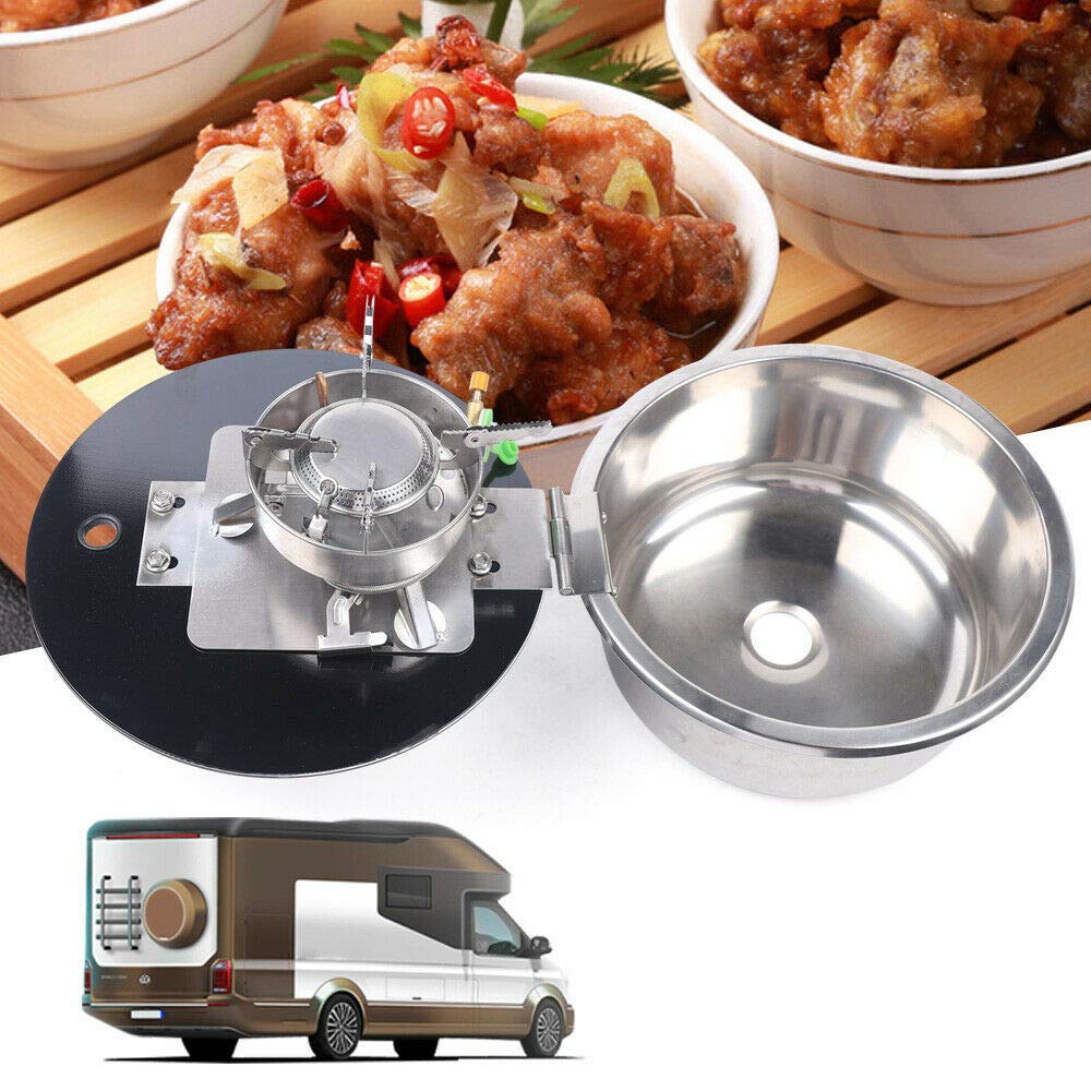 Portable RV Gas Stove with Sink - 1 Burner Stainless Steel Built-in LPG Cooktop for RVs, Camping, Boats & Tiny Homes | Compact Gas Hob for Outdoor Cooking, Small Kitchens & Mobile Living Spaces