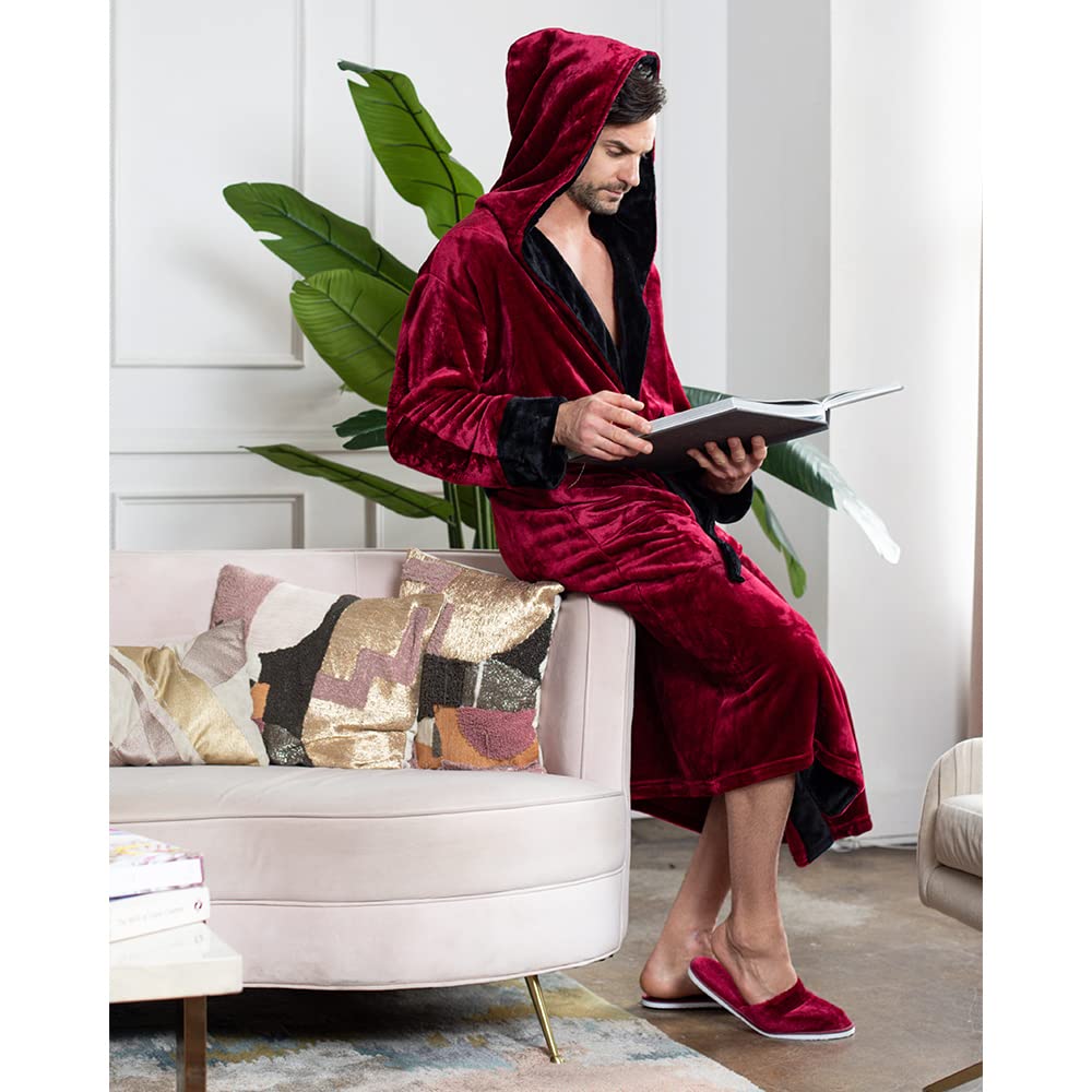 Premium Lotus Linen Men's Plush Hooded Bathrobe - Ultra Soft Long Robe for Men, Luxury Spa & Loungewear - Perfect for Home Relaxation, Bathroom, and Hotel Use