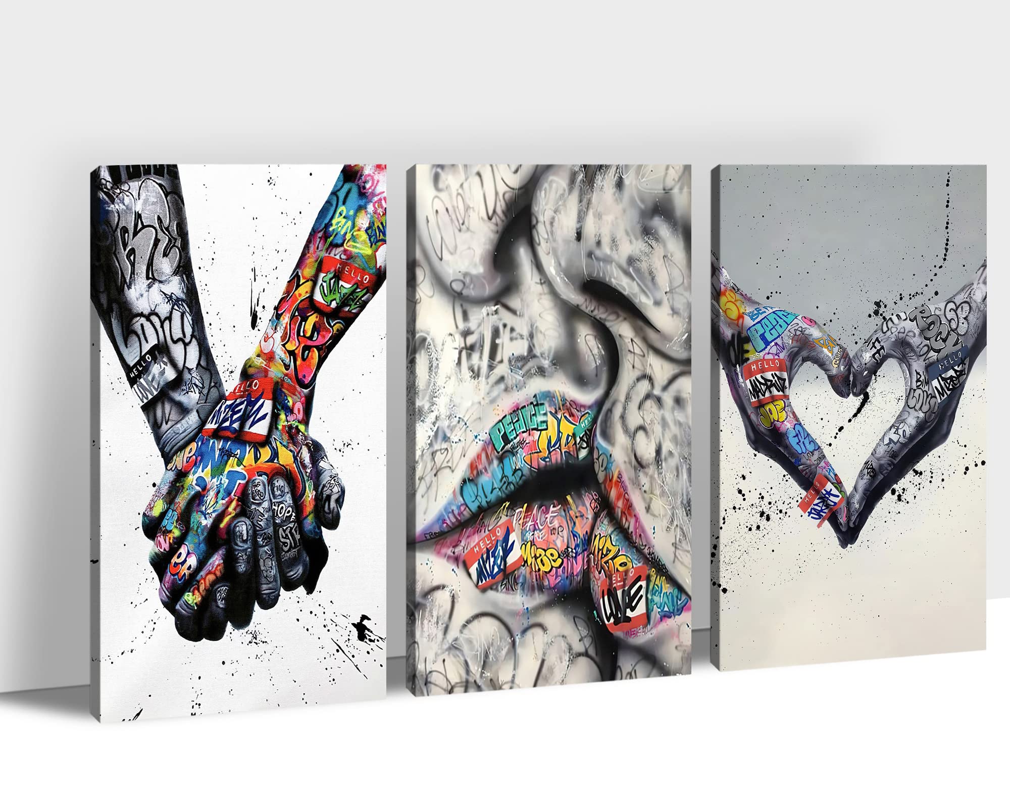 Urban Graffiti Wall Art Set - 3-Piece Street Art Canvas Prints, Modern Pop Art Decor for Bedroom & Living Room - Framed Graffiti Hand Prints (24x36 Inches) | Perfect for Home, Office & Cafe Wall Decoration