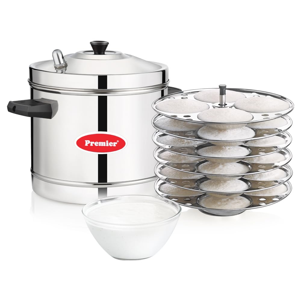 Premium Stainless Steel 6 Plate (24pc) Idli Maker - Silver | Authentic South Indian Steamer for Idli, Dhokla & Dumplings | Perfect for Home Cooking & Commercial Kitchens
