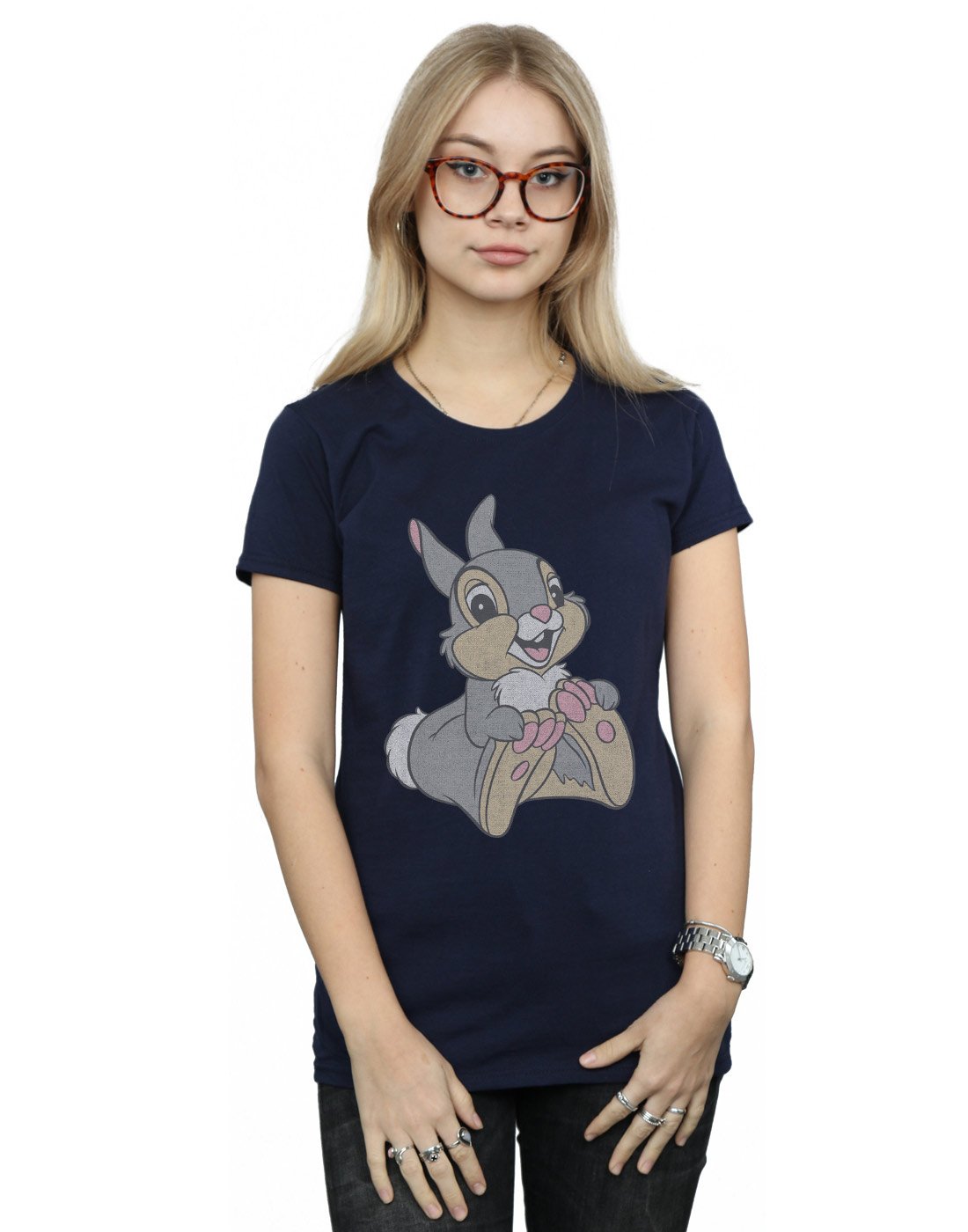 Disney Women's Thumper Graphic T-Shirt - Soft Cotton Casual Tee - Navy Blue Small - Perfect for Disney Fans, Casual Wear & Theme Park Outfits