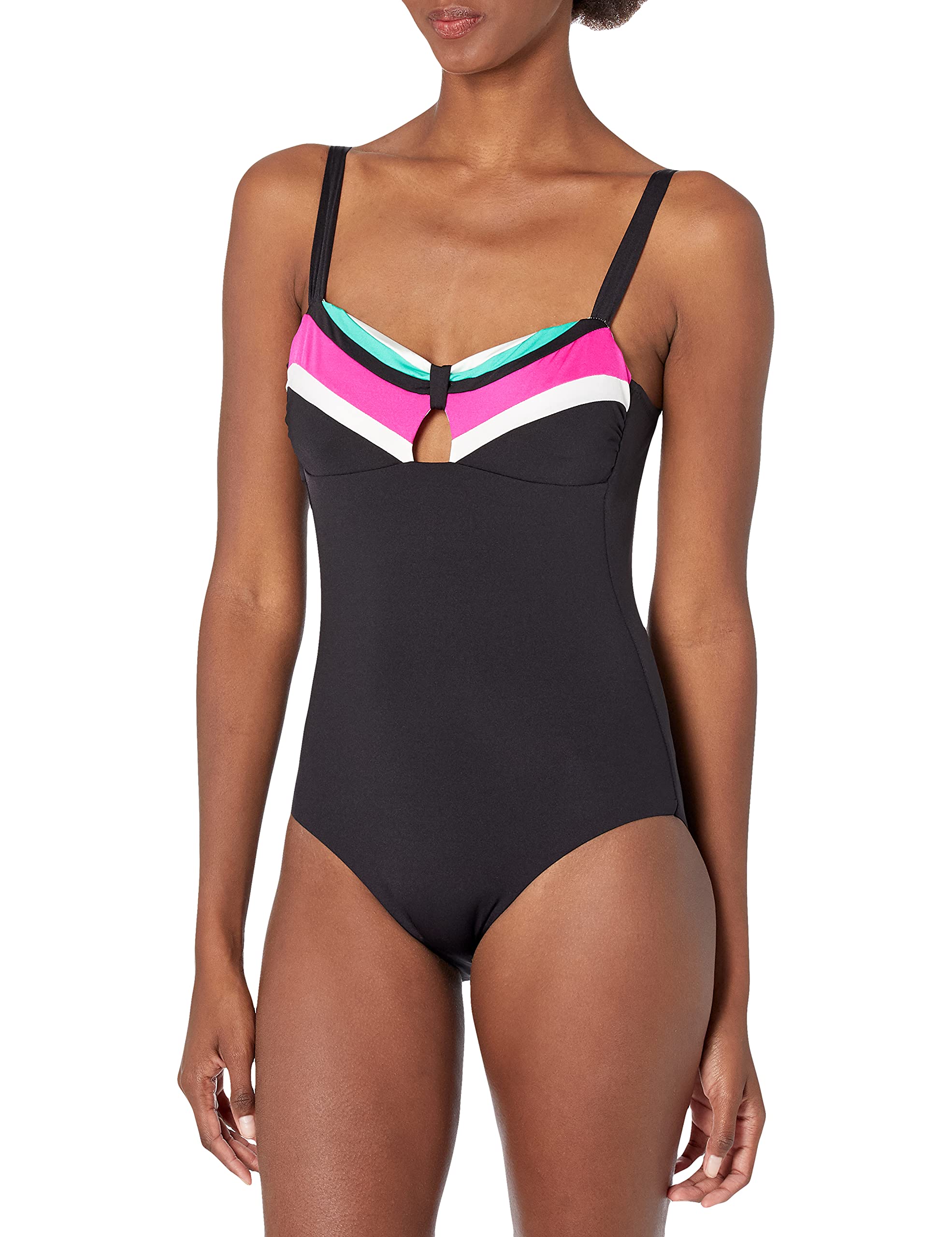 Trina Turk Women's Colorblock One Piece Swimsuit - Stylish Mod Standard Cut Bathing Suit for Pool, Beach & Vacation