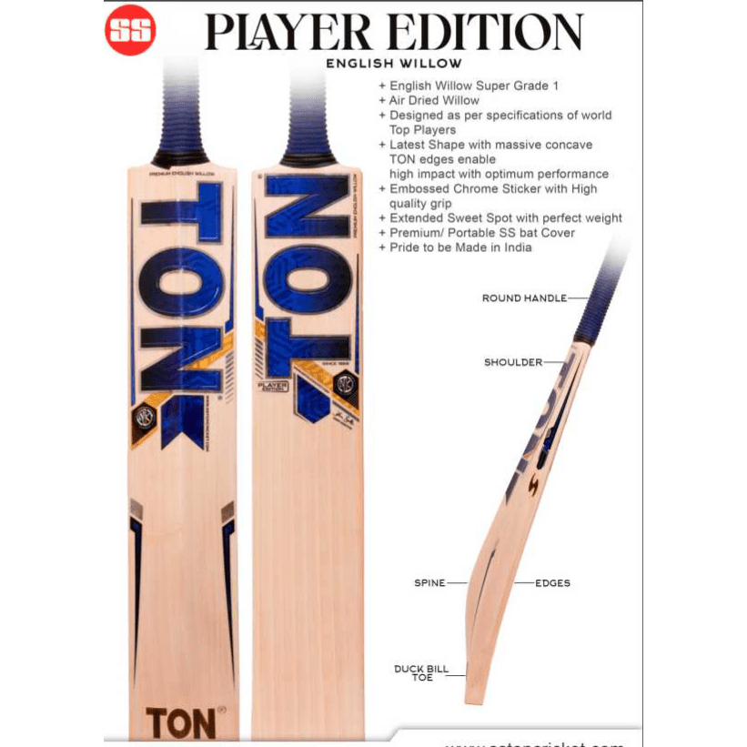 SS Ton Players Edition Cricket Bat - Senior Size for Professional & Amateur Players - Perfect for Matches, Practice & Training Sessions