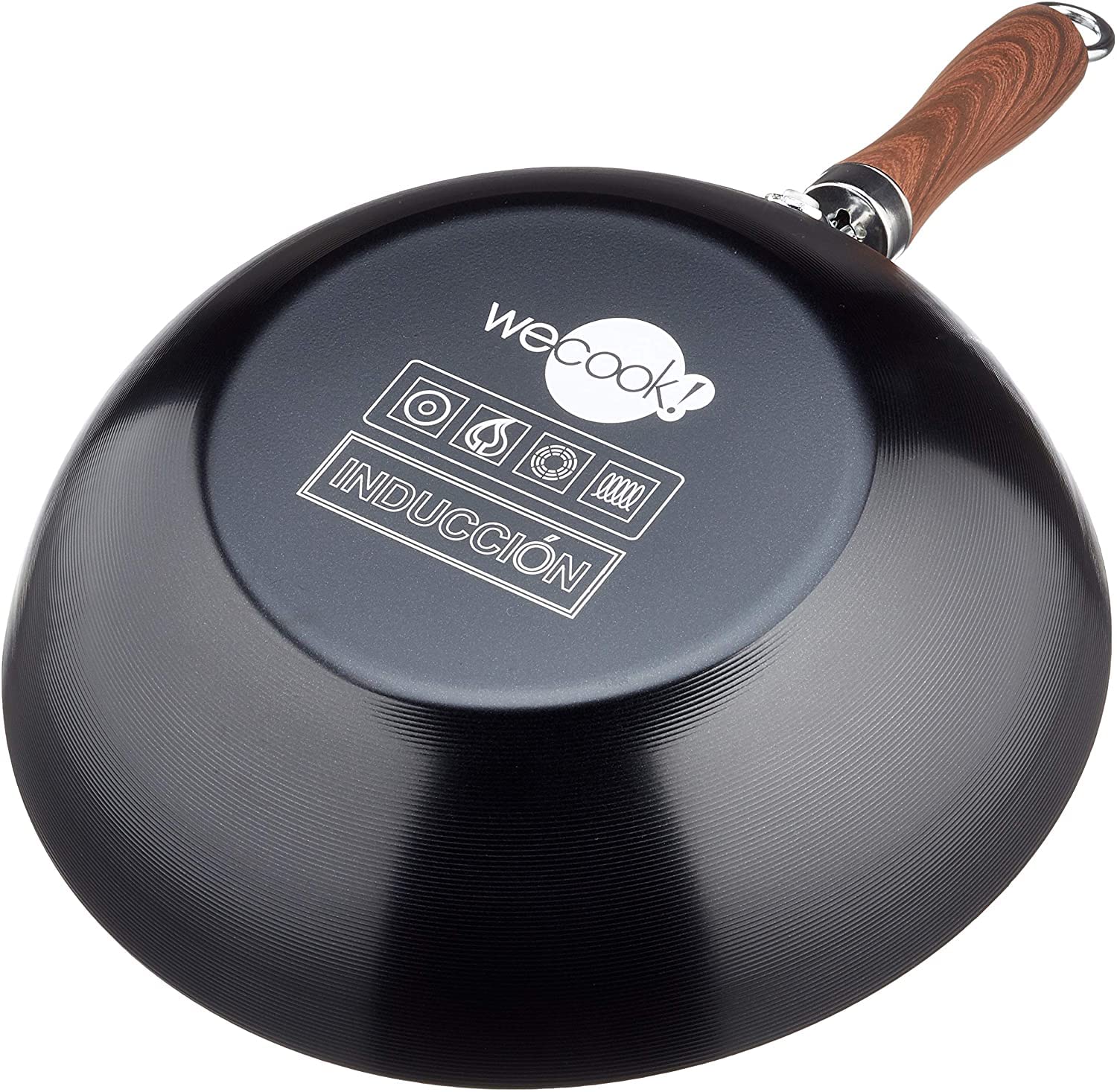 WECOOK! 20cm Carbon Steel Induction Wok Pan - Titanium Nonstick QUANTANIUM Eco-Friendly 3-Layer PFOA-Free Coating, Wood-Like Handle, Compatible with Glass Ceramic, Gas, Dishwasher Safe - Perfect for Stir-Frying, Sautéing & Asian Cooking