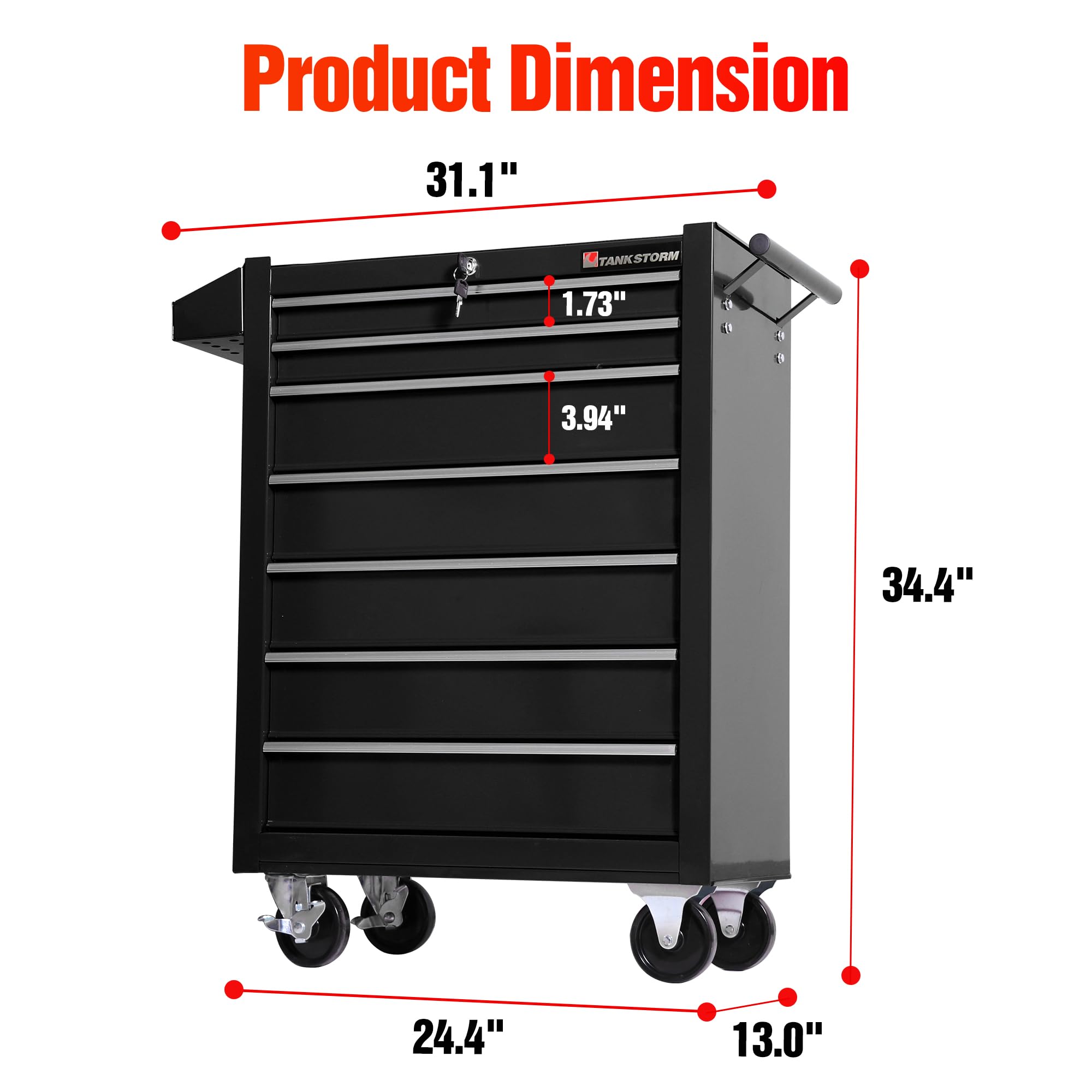 Heavy Duty 7-Drawer Steel Rolling Tool Chest Cart (TZ37-BK) - Professional Tool Storage for Garage, Workshop & Mobile Mechanics