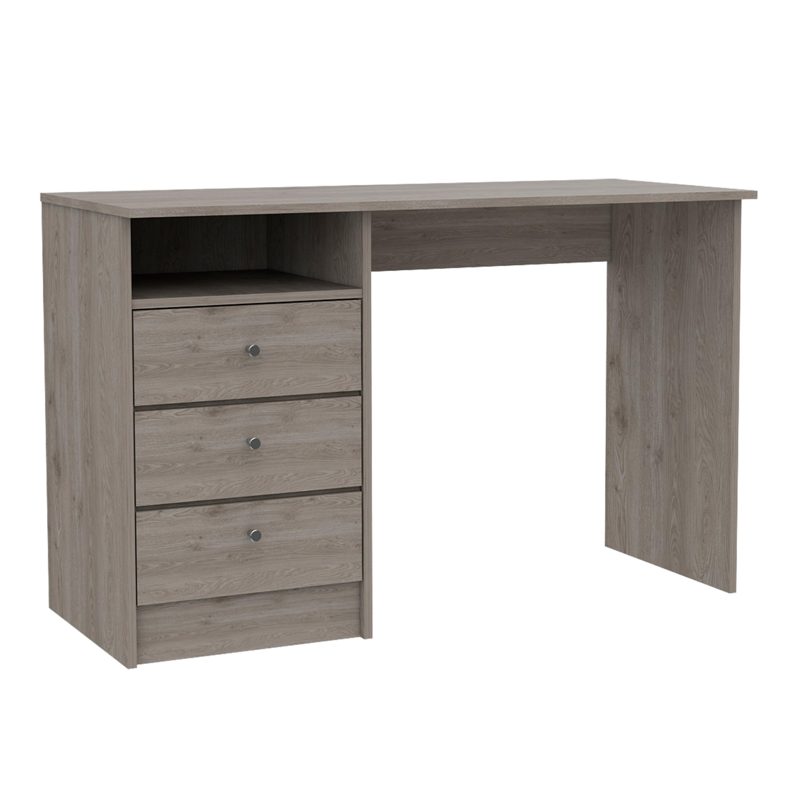 Tuhome Andalucia 3-Drawer Computer Desk with Shelf - Light Gray Home Office Desk for Small Spaces, Study & Workstation