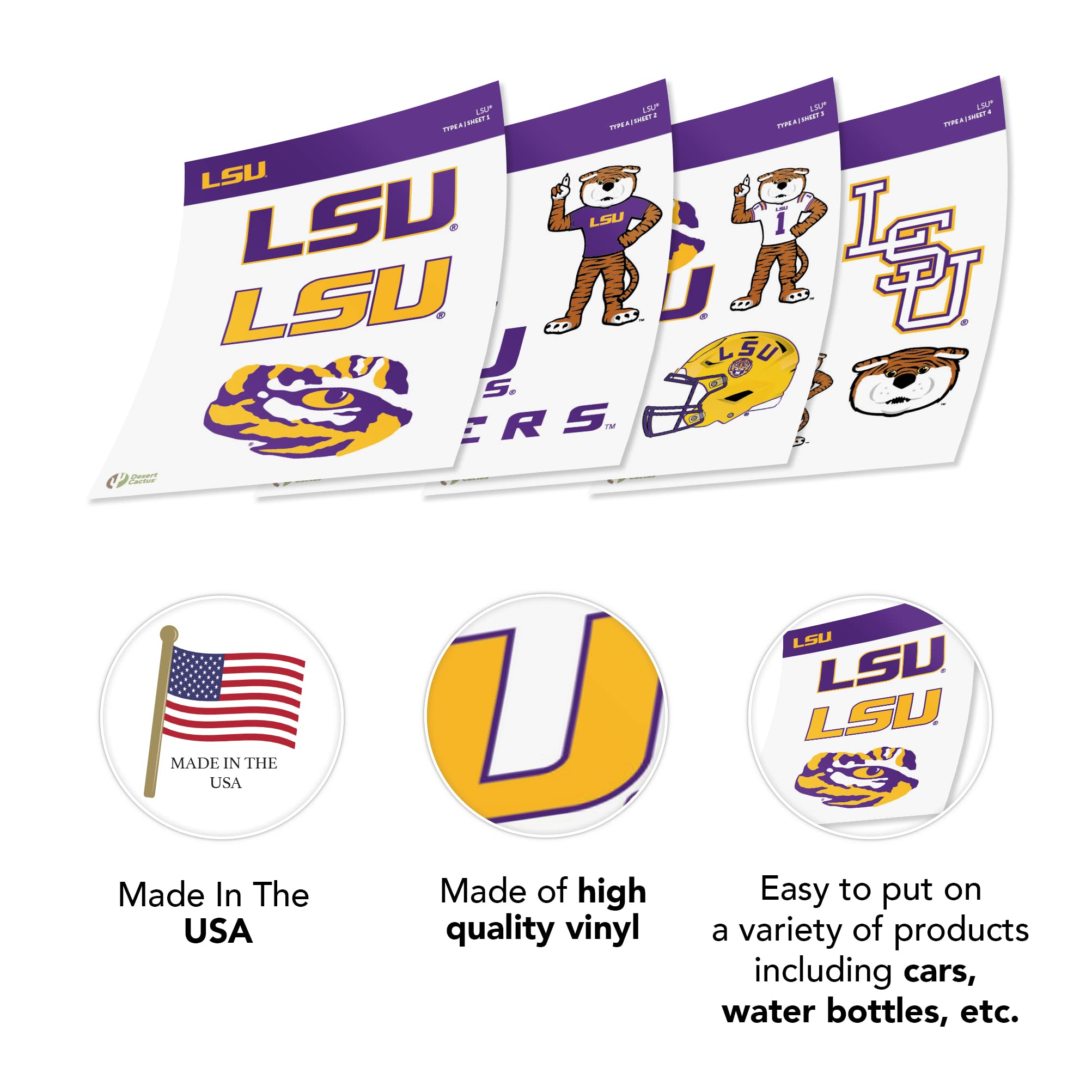 LSU Tigers Vinyl Decal Sticker - Louisiana State University Cactus Design for Laptop, Water Bottle, Car & Scrapbook - Perfect for Game Day, School Spirit & Fan Gifts