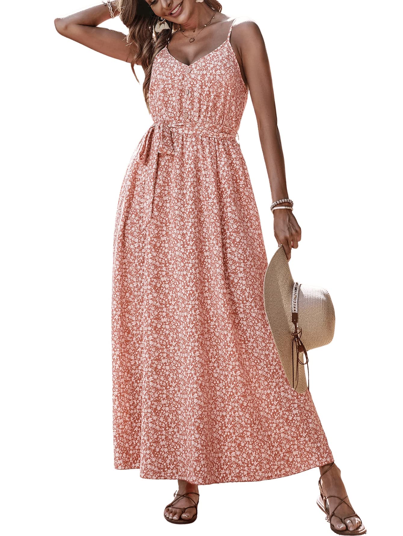 Floerns Women's Floral Print Sleeveless Wrap V-Neck Split Thigh Maxi Summer Dress - Perfect for Beach Vacations, Parties & Date Nights
