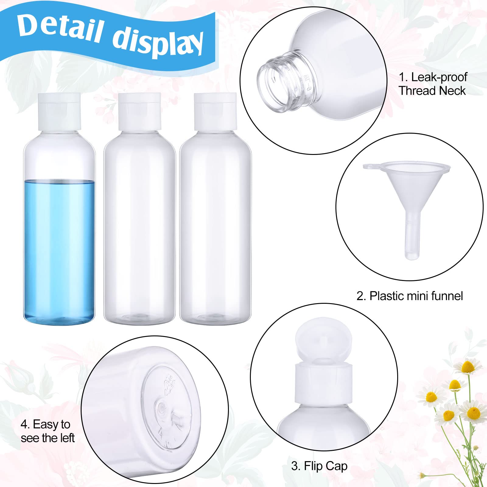 100 Pcs 3.4oz Small Travel Bottles - Clear Plastic Empty Squeeze Bottles for Shampoo, Lotion & Cosmetics | Refillable Leak-Proof Containers with 5 Funnels | Perfect for Travel, Toiletries & DIY Beauty Products