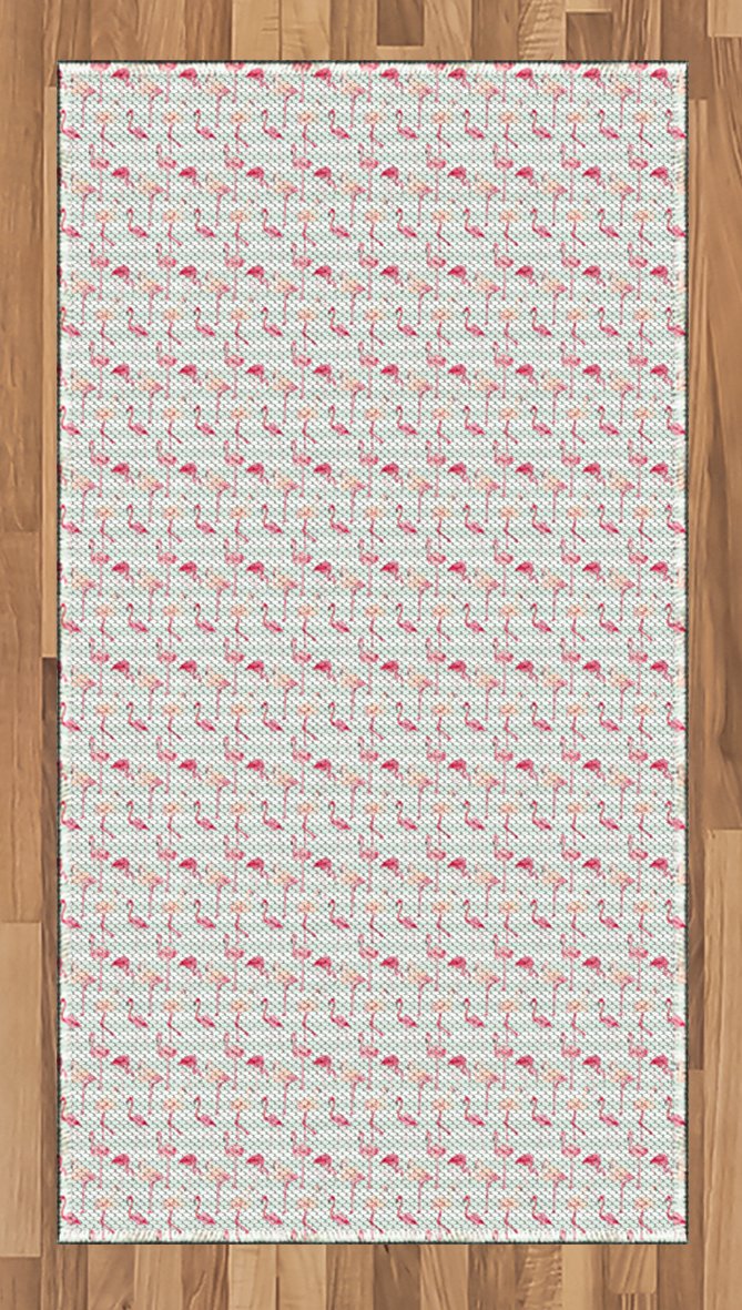 Ambesonne Flamingo Area Rug - Pastel Striped Jungle Birds Design, Flat Woven Accent Rug for Living Room, Bedroom, Dining Room - 2'6