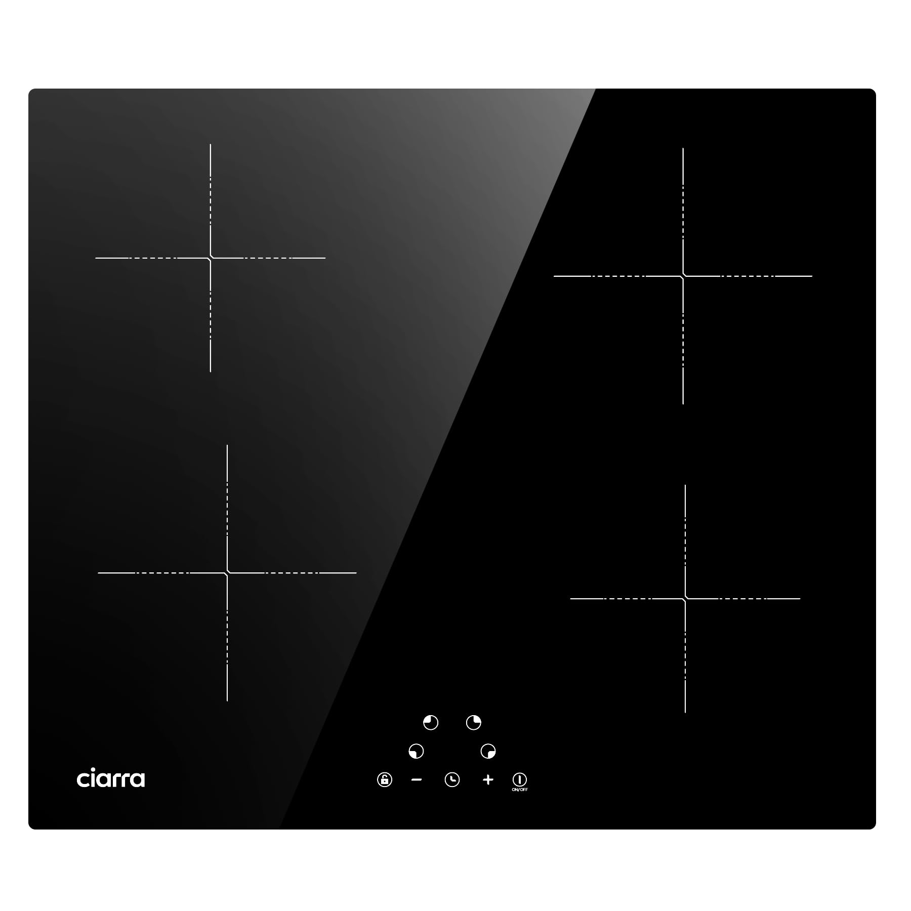 CIARRA CABBIH4 6000W 4-Burner Induction Cooktop with Touch Control, Timer, Ceramic Glass, 9 Power Levels & Child Safety Lock - Perfect for Home Kitchen, Restaurant & Outdoor Cooking