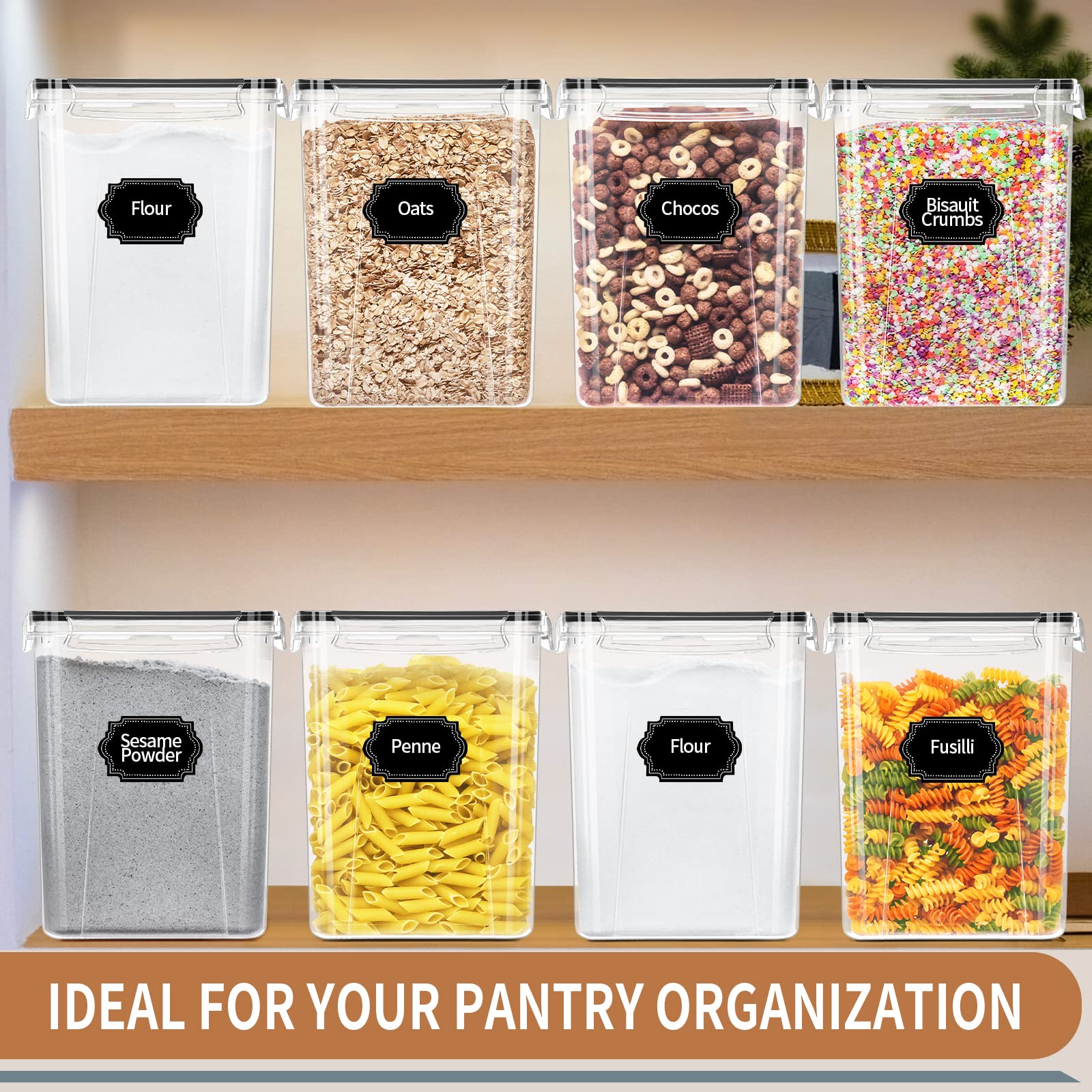 Large Airtight Food Storage Containers with Lids - 4-Piece 5.2L Set for Kitchen Pantry Organization | Perfect for Cereal, Flour & Baking Supplies | Includes Labels & Marker | Ideal for Meal Prep, Bulk Food Storage & Countertop Organization