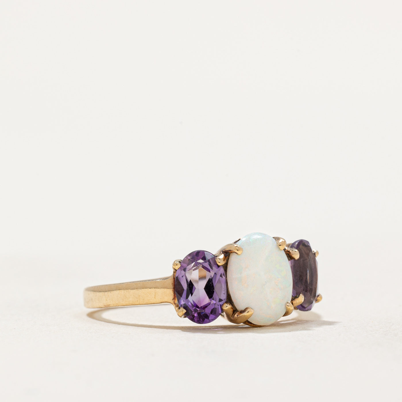 Opal & Amethyst Three Stone Ring - 0.60ct & 0.80ctw Gemstone Jewelry - Size 6.25 - Elegant Birthstone Gift for Women - Perfect for Anniversary, Birthday & Special Occasions