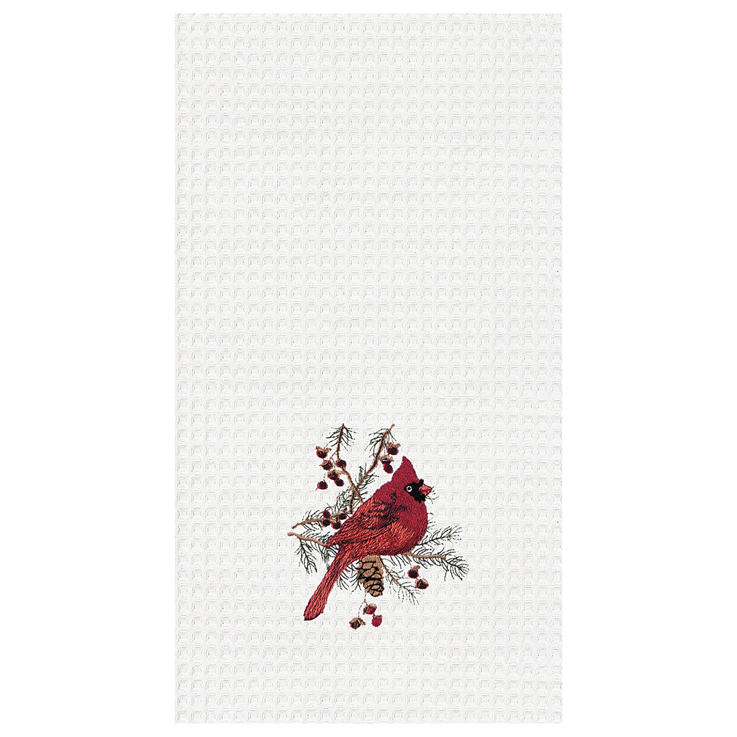 Christmas Cardinal in Evergreens Kitchen Towel - Holiday Themed Dish Towel for Festive Kitchen Decor, Christmas Gifts & Cozy Home Use